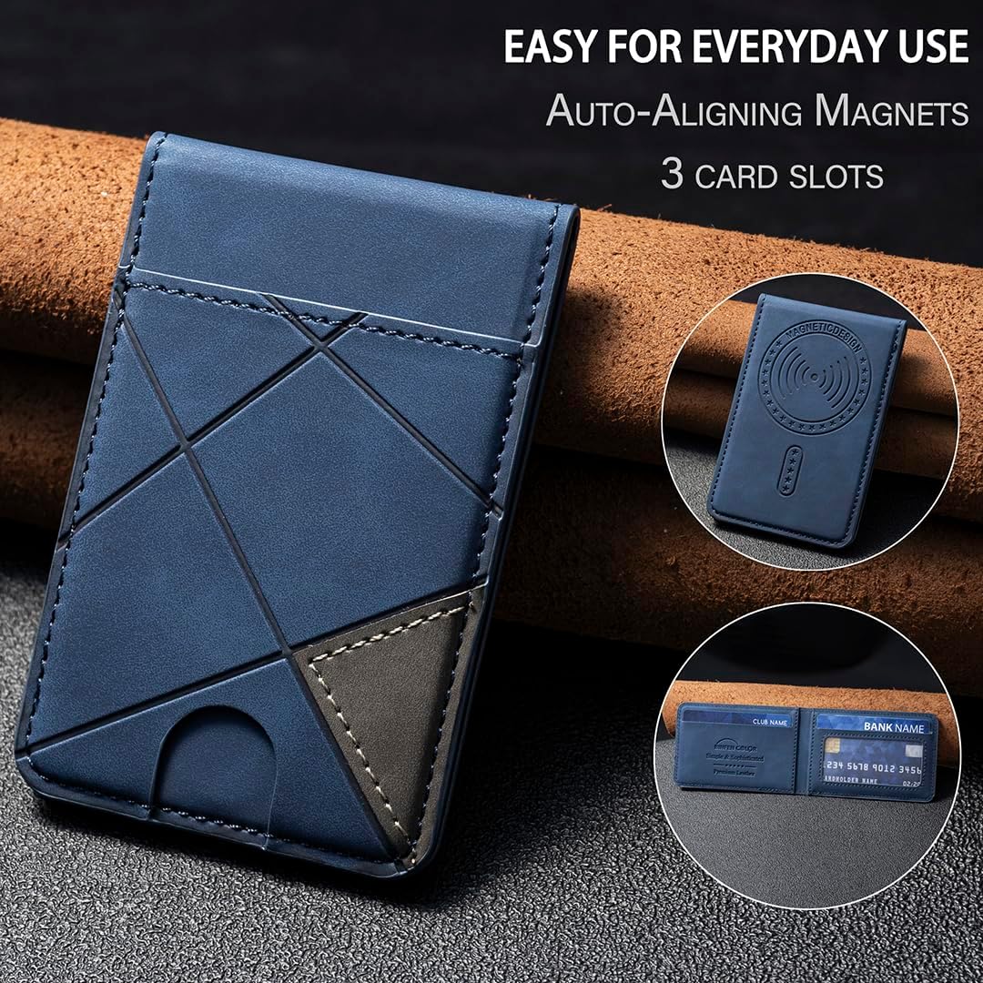 iTape Leather Magnetic Phone Wallet Compatible with Various Phone Models Android and iOS, Magnetic card holder with vertical prism Ultra-thin Trifold Wallet Card Holder Flip Stand Red