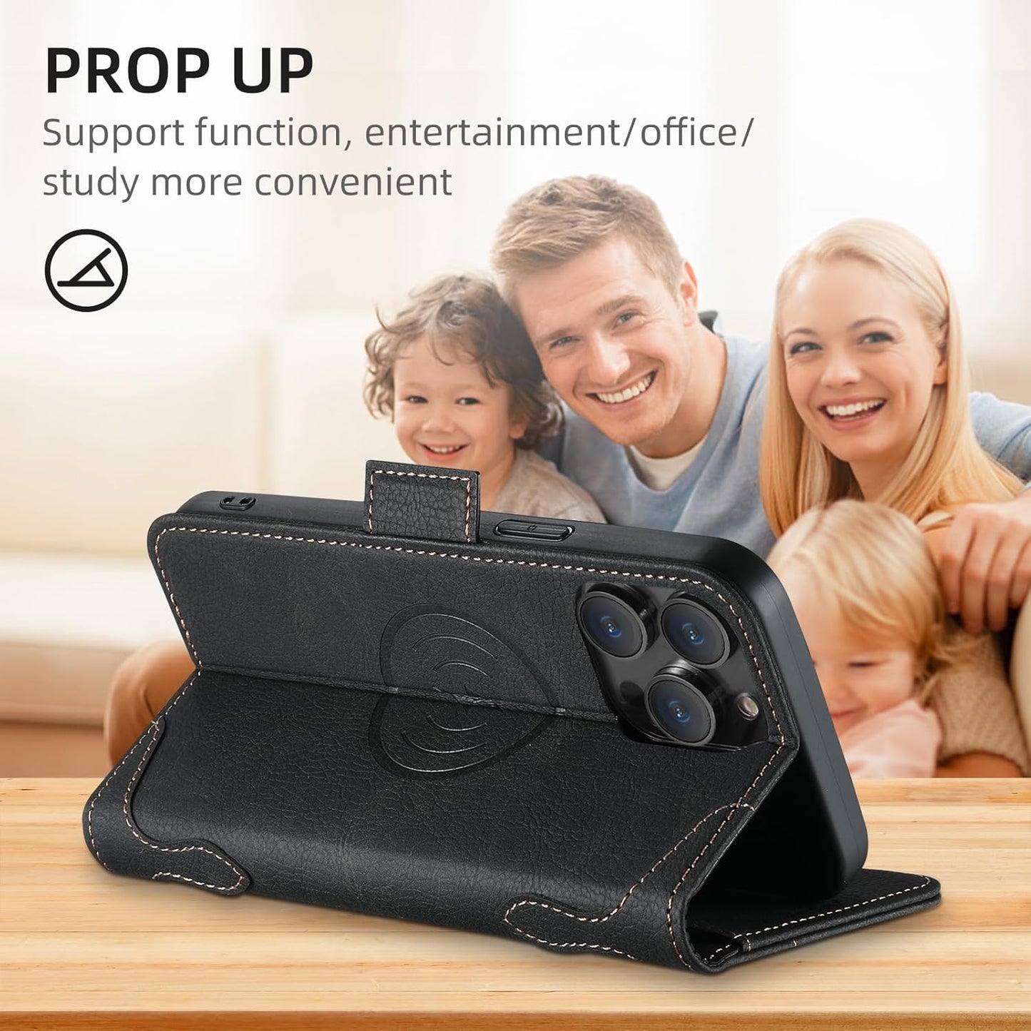 Wallet Case for iPhone 13 Pro Magsafe Charger Compatible, Magnetic Buckle Leather Case, Card Slot Stand Shock Cover Black