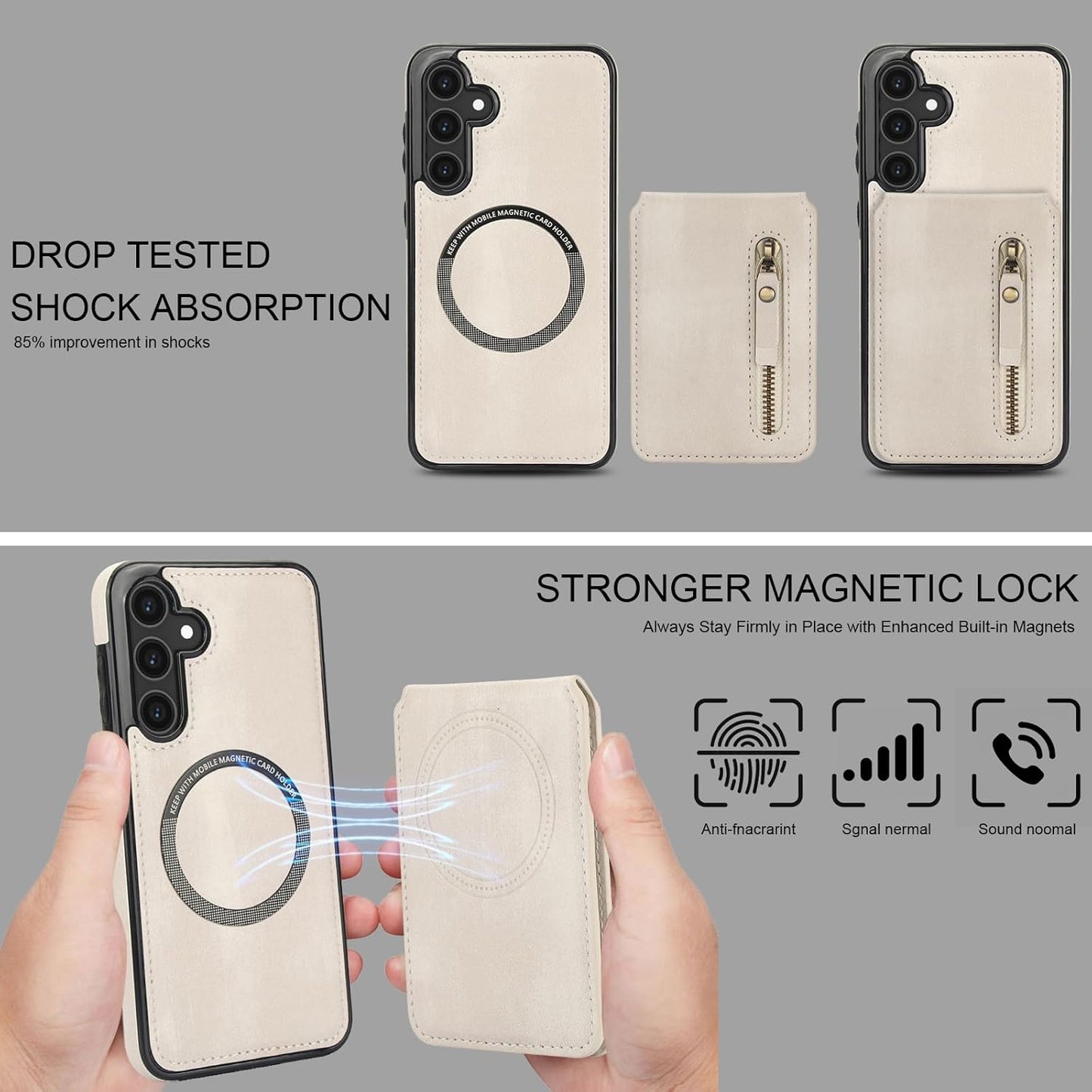 iTape Magnetic card holder phone case suitable for Samsung Galaxy S25+, zipper magnetic split magnetic wallet with adjustable bracket Pink