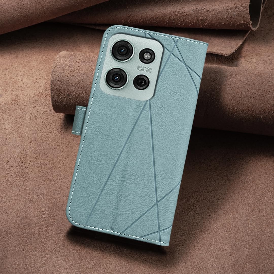 iTape Wallet phone case for Motorola Moto G75, RFID anti-theft wallet, pressed edge leather case flip cover stand Blue