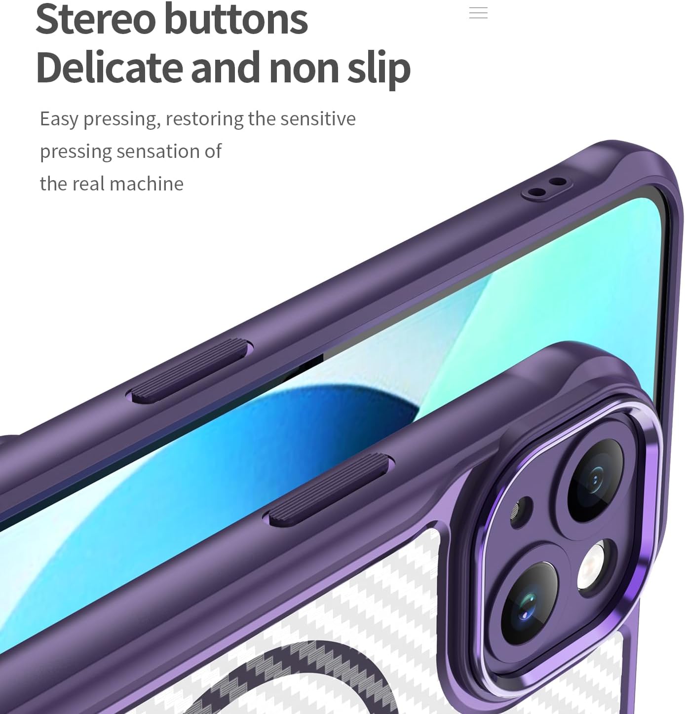 Magnetic carbon fibre case for iPhone 13, support wireless charging, carbon fibre shockproof slim case Purple