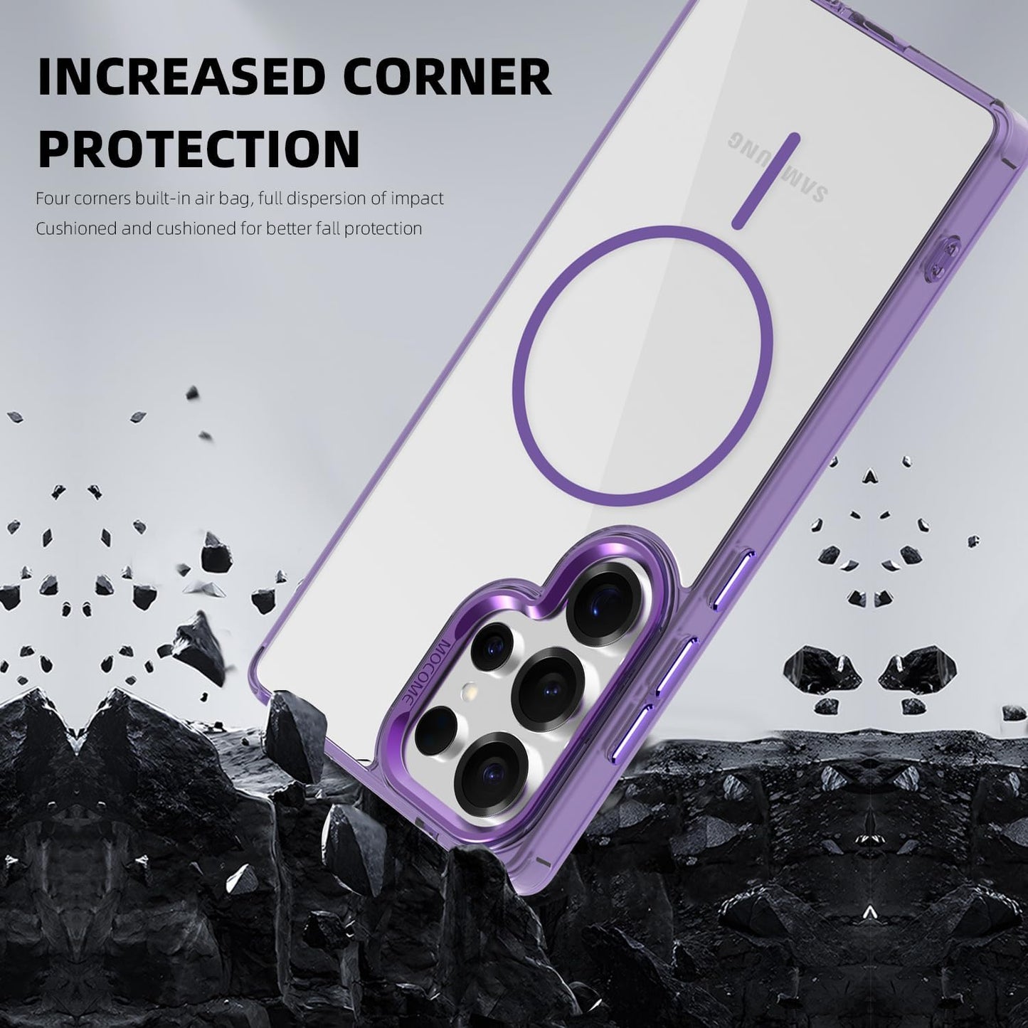 iTape Magnetic transparent phone case for Samsung Galaxy S25 Ultra, supports wireless charging, military-grade drop-proof, Car magnetic bracket 2 in 1 magnetic card holder