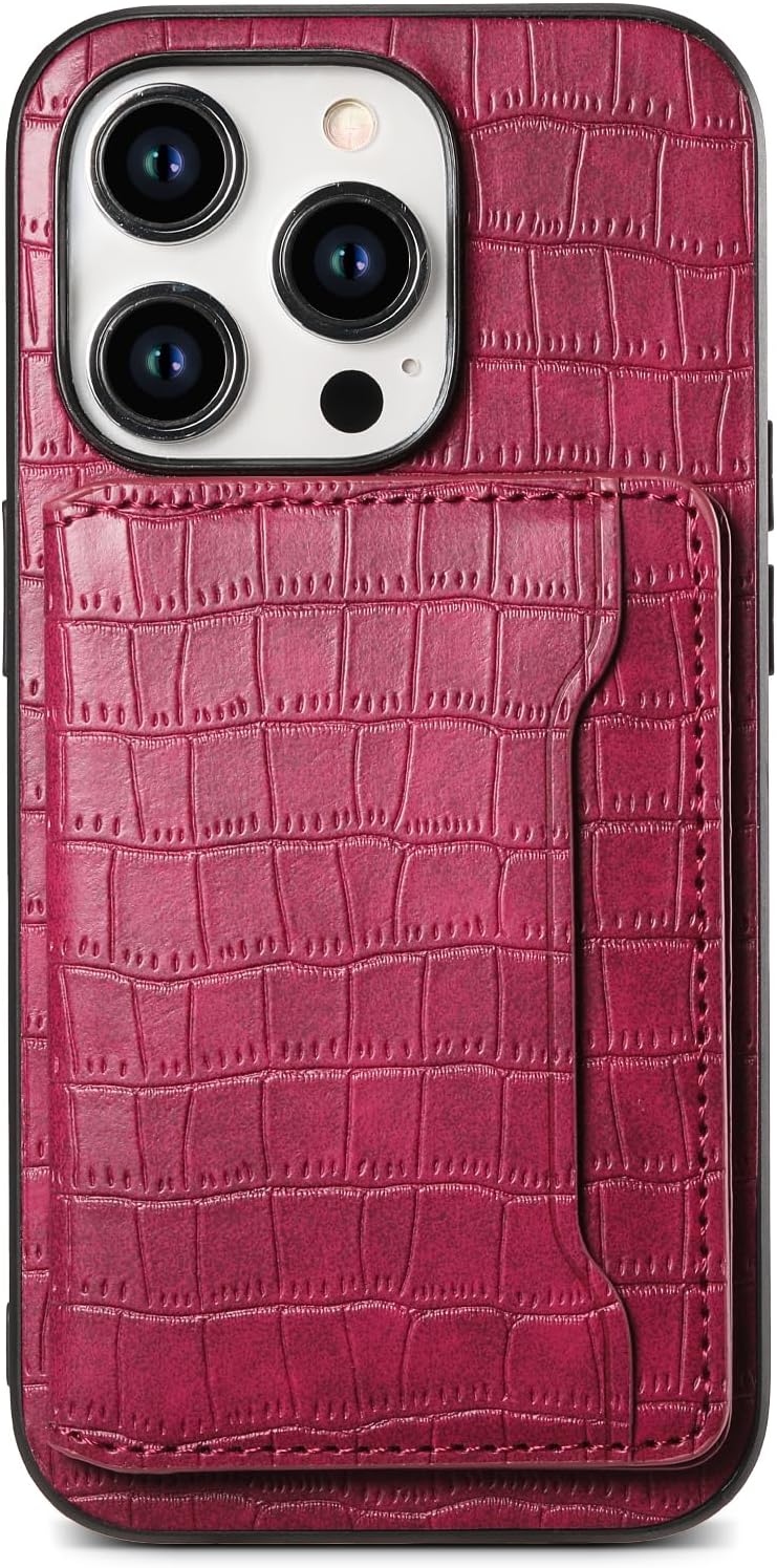 Crocodile pattern phone case suitable for iPhone 15 Pro max, magnetic card holder holder card slot phone case, Green