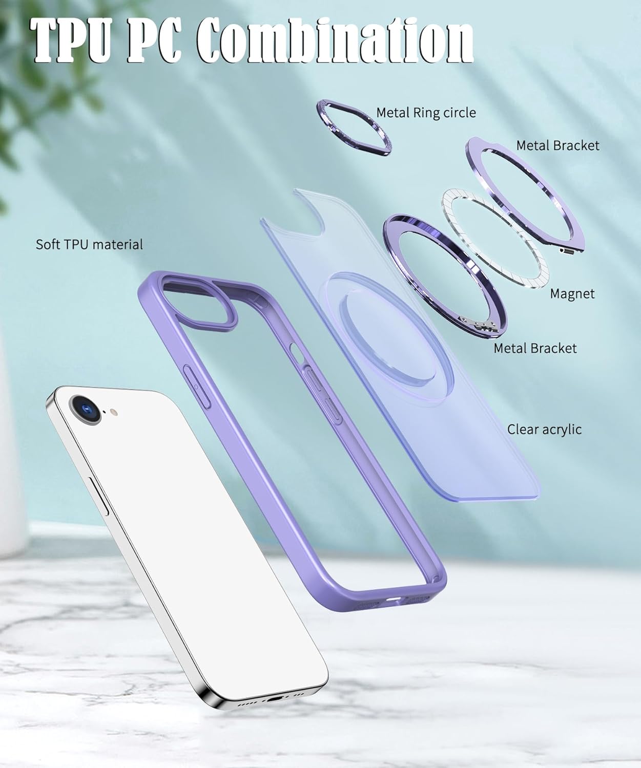 Magnetic phone case for iPhone 16E, 360° rotating bracket supports wireless charging, shockproof ultra-thin shell Gray