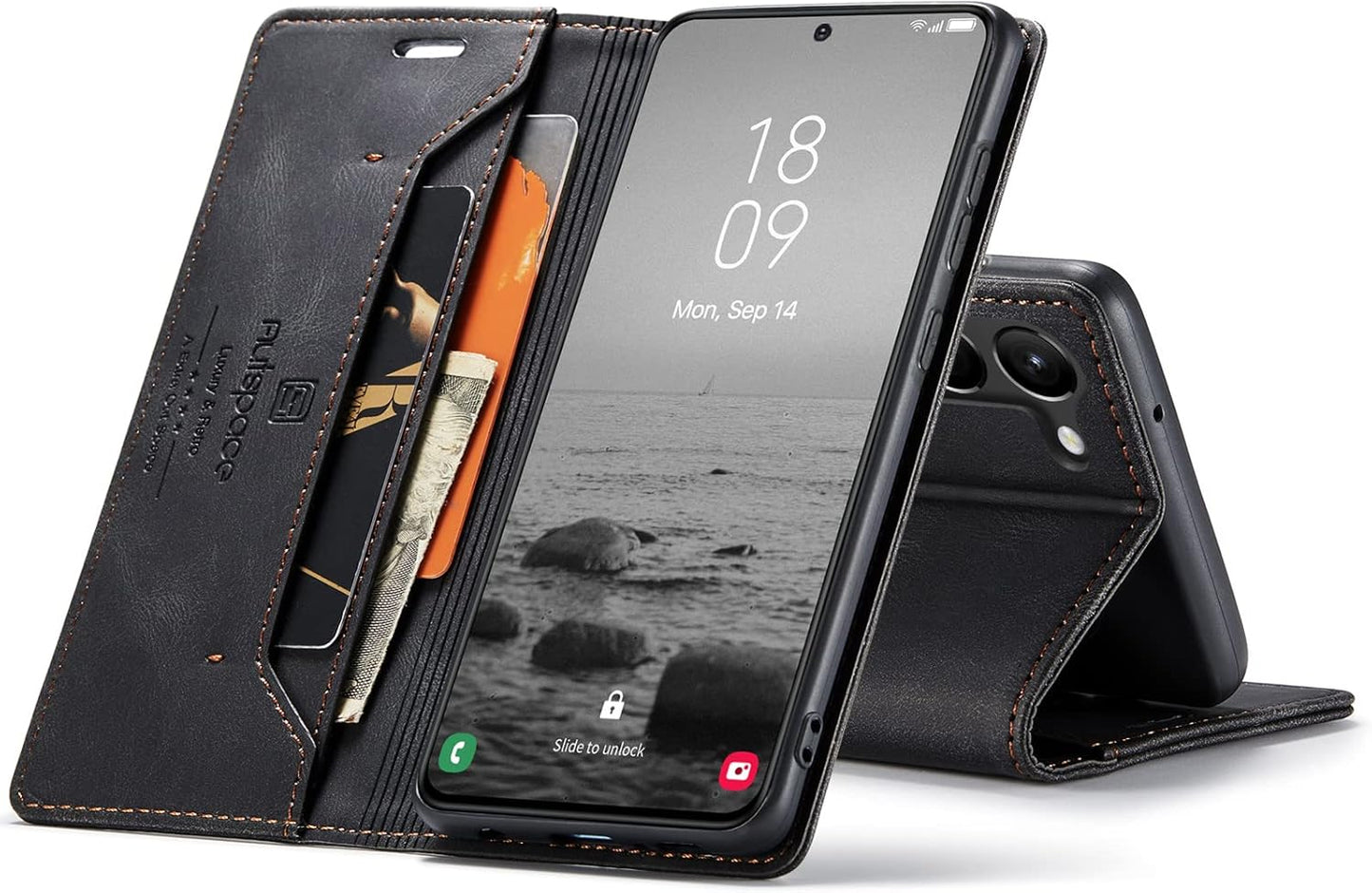 iTape Retro frosted soft leather mobile phone case for Samsung Galaxy S24, RFID (anti-theft swipe), wallet card slot flip cover stand, Green