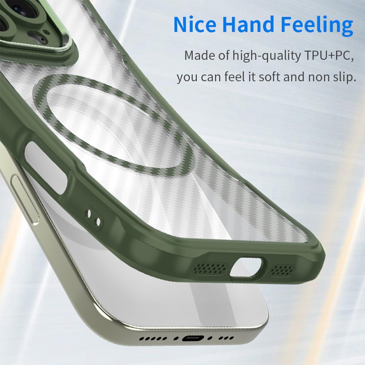 Magnetic carbon fibre case for iPhone 15 Plus, support wireless charging, carbon fibre shockproof slim case Black