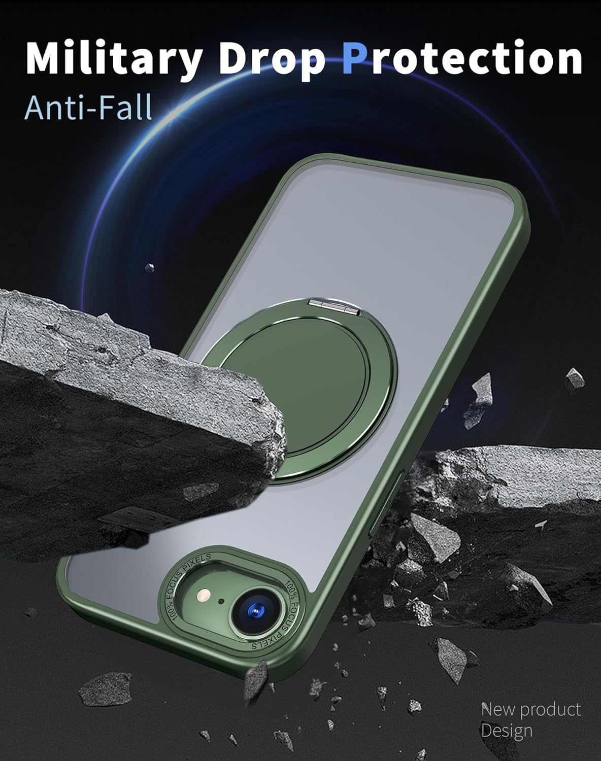 Magnetic phone case for iPhone 16E, mechanical gear 360° rotating bracket supports wireless charging, shockproof ultra-thin shell
