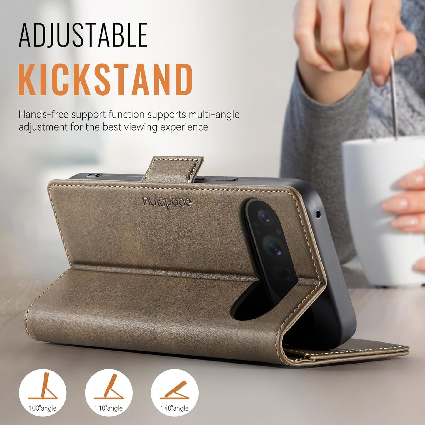iTape Soft leather wallet case for Google Pixel 9Pro, RFID (anti-theft), wallet card slot flip cover stand for Google Pixel 9Pro Support wireless charging Brown