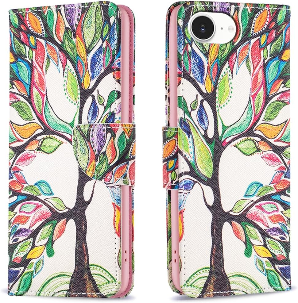 Painted phone case for iPhone 16E, magnetic closure wallet case, multiple card slots, wallet, flip cover, shockproof protection