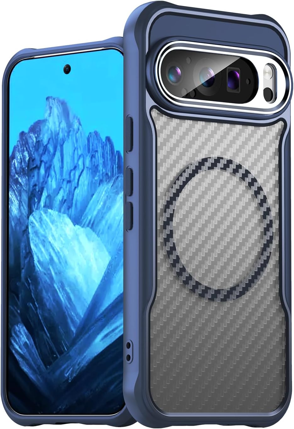 iTape Magnetic carbon fibre case for Google Pixel 9 Pro, support wireless charging, carbon fibre shockproof slim case Black
