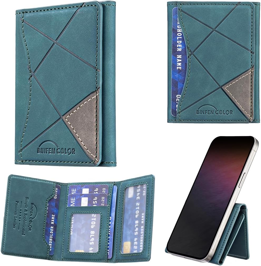 iTape Leather Magnetic Phone Wallet Compatible with Various Phone Models Android and iOS, Ultra-thin Trifold Wallet Card Holder Flip Stand Purple