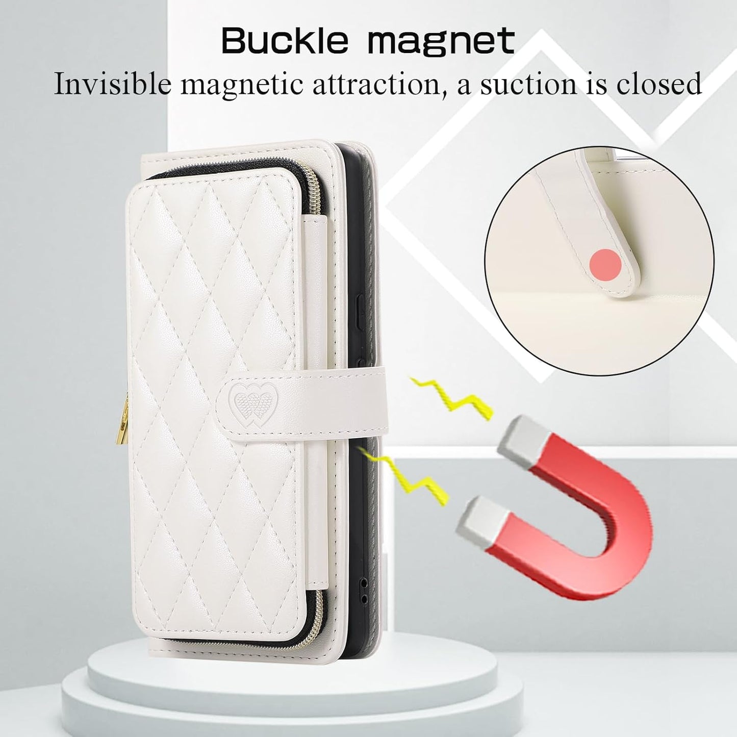 iTape Diamond Wallet Case for Google Pixel 8, Flip Leather Stand, Wrist Strap, Magnetic Closure, Shockproof Case Coin Purse Card Holder, Crossbody Strap Black