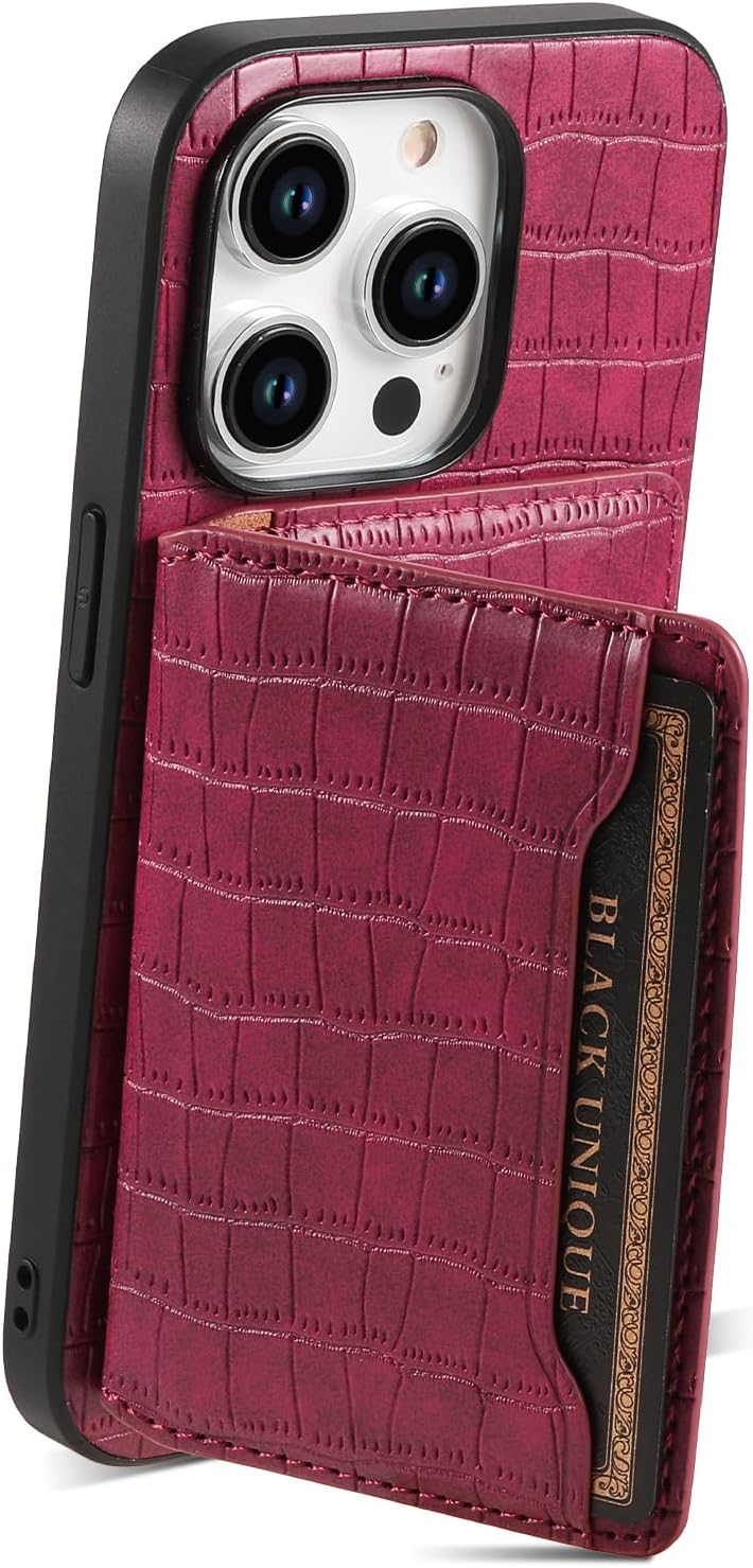 Crocodile pattern phone case suitable for iPhone 15 Pro max, magnetic card holder holder card slot phone case, Green
