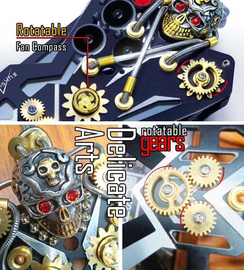 iTape Mechanical gear metal phone case for Samsung Galaxy S23 Ultra, Steampunk Gothic style skull stand phone case for Samsung Galaxy S23 Ultra Black