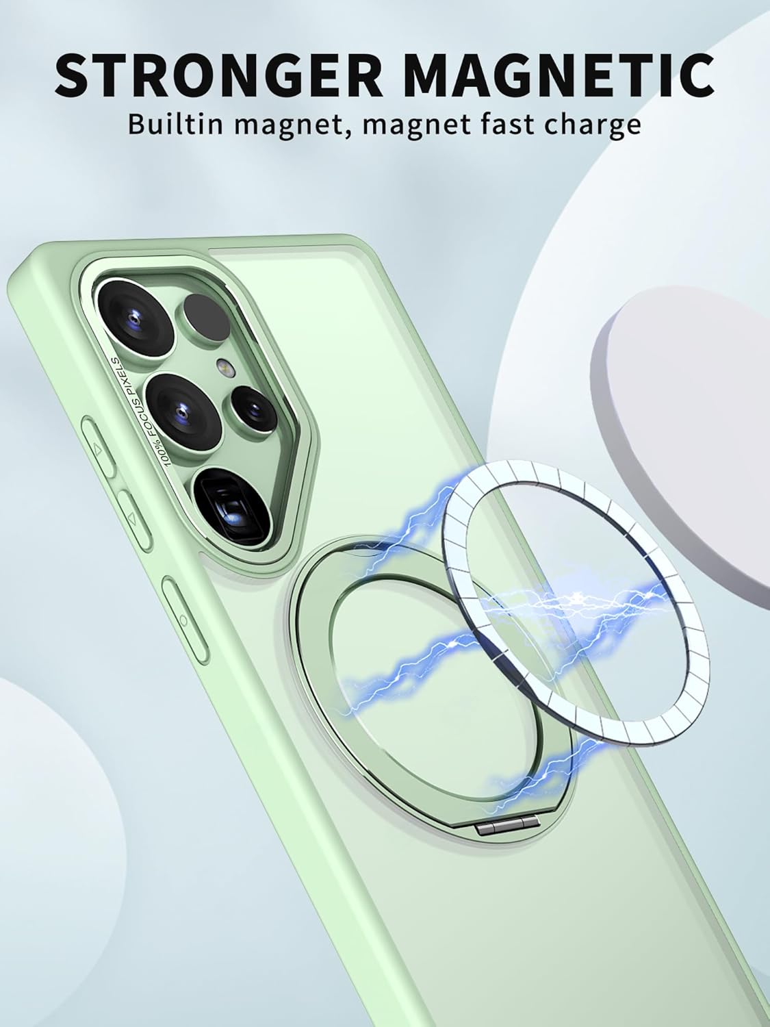 iTape Magnetic phone case for Samsung Galaxy S25 Ultra, 360° rotating bracket supports wireless charging, shockproof ultra-thin shell Pink