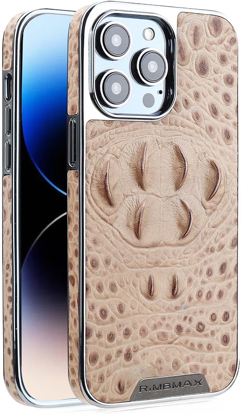 Crocodile pattern phone case for iPhone 15 Pro max, shockproof and drop-proof phone case, genuine leather crocodile pattern phone protective case Black