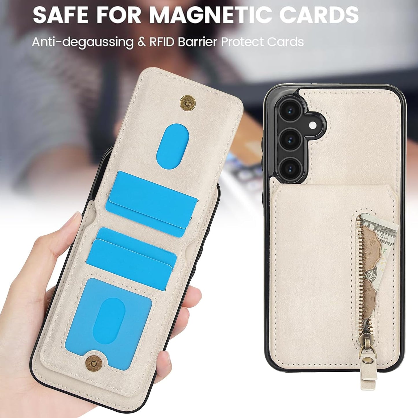 iTape Magnetic card holder phone case suitable for Samsung Galaxy S25+, zipper magnetic split magnetic wallet with adjustable bracket Pink