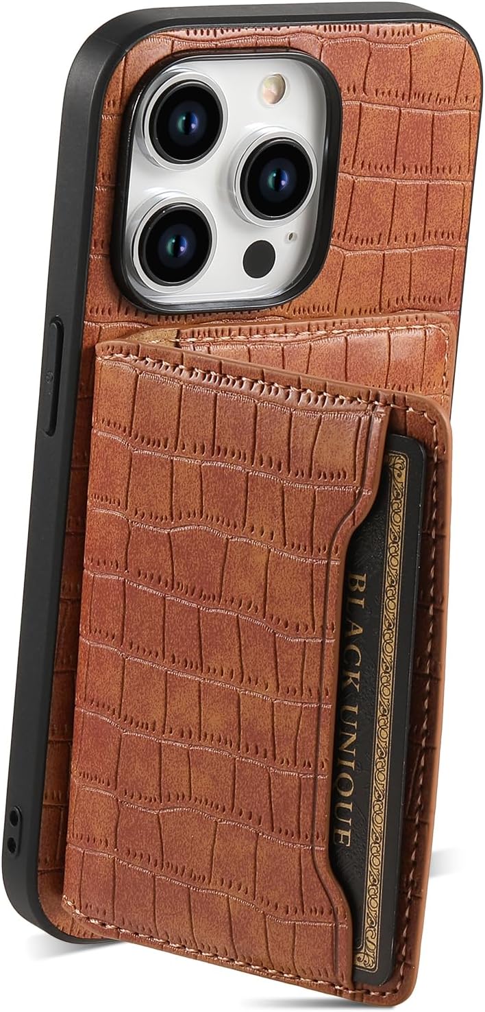 Crocodile pattern phone case suitable for iPhone 15 Pro max, magnetic card holder holder card slot phone case, Green