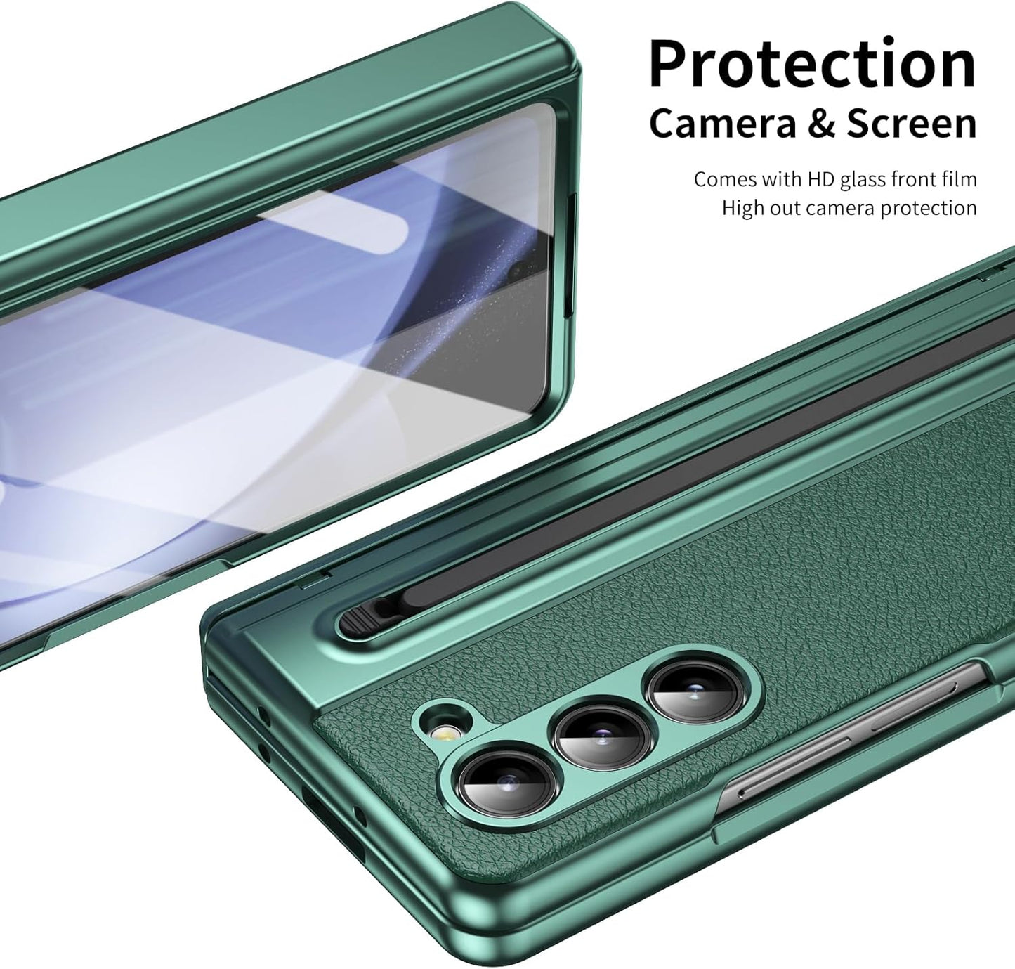 Lightweight phone case for Samsung Galaxy Z Fold5, hinged case supports wireless charging with lens protection, screen protector, complimentary stylus, drop-proof and fingerprint resistant