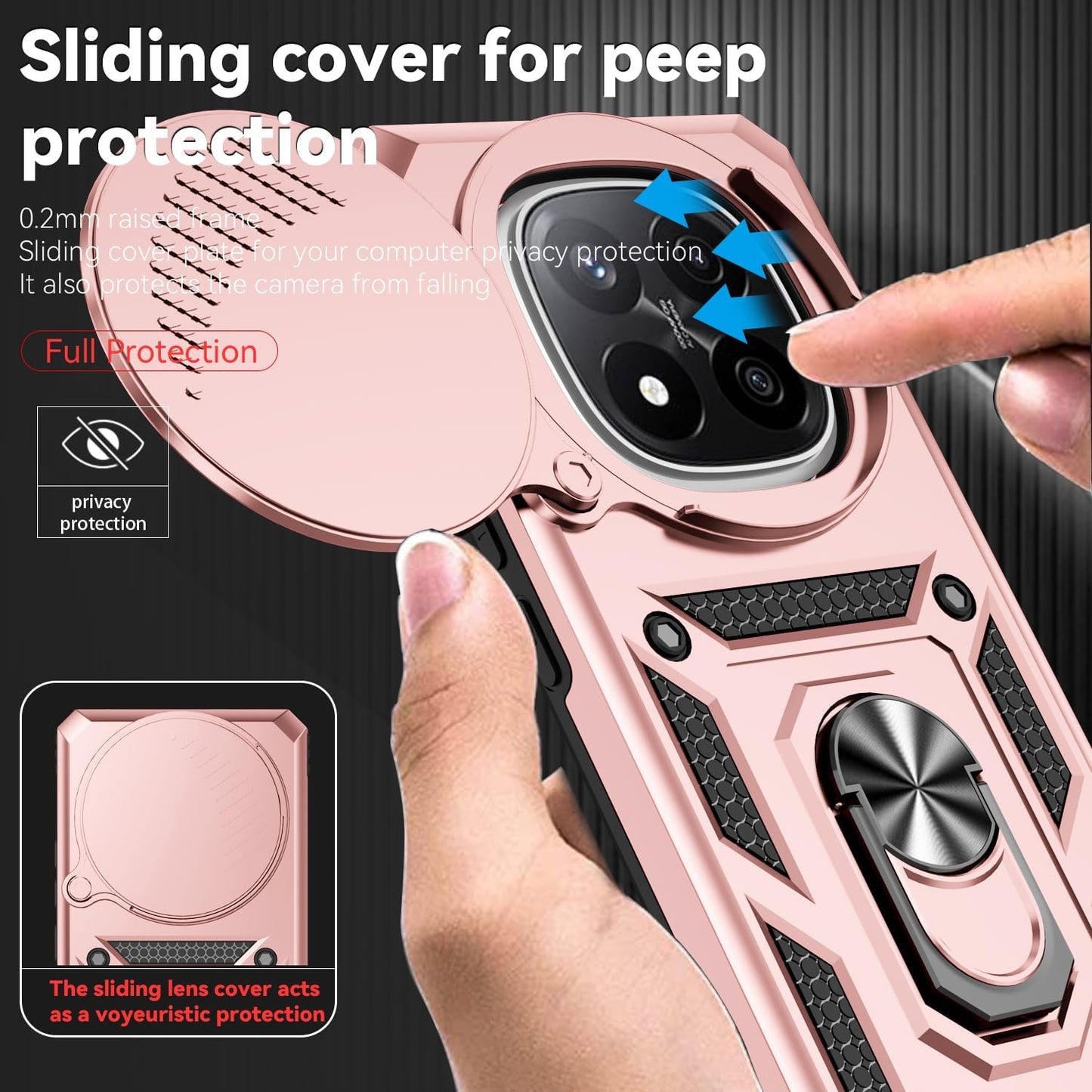 Magnetic Car Mount 2 in 1 Phone Case for Xiaomi Redmi Note 14 Pro+ 5G, Military Grade Protective Case, Phone Case Built-in 360° Rotating Ring Bracket Buckle Push Window Lens Protection