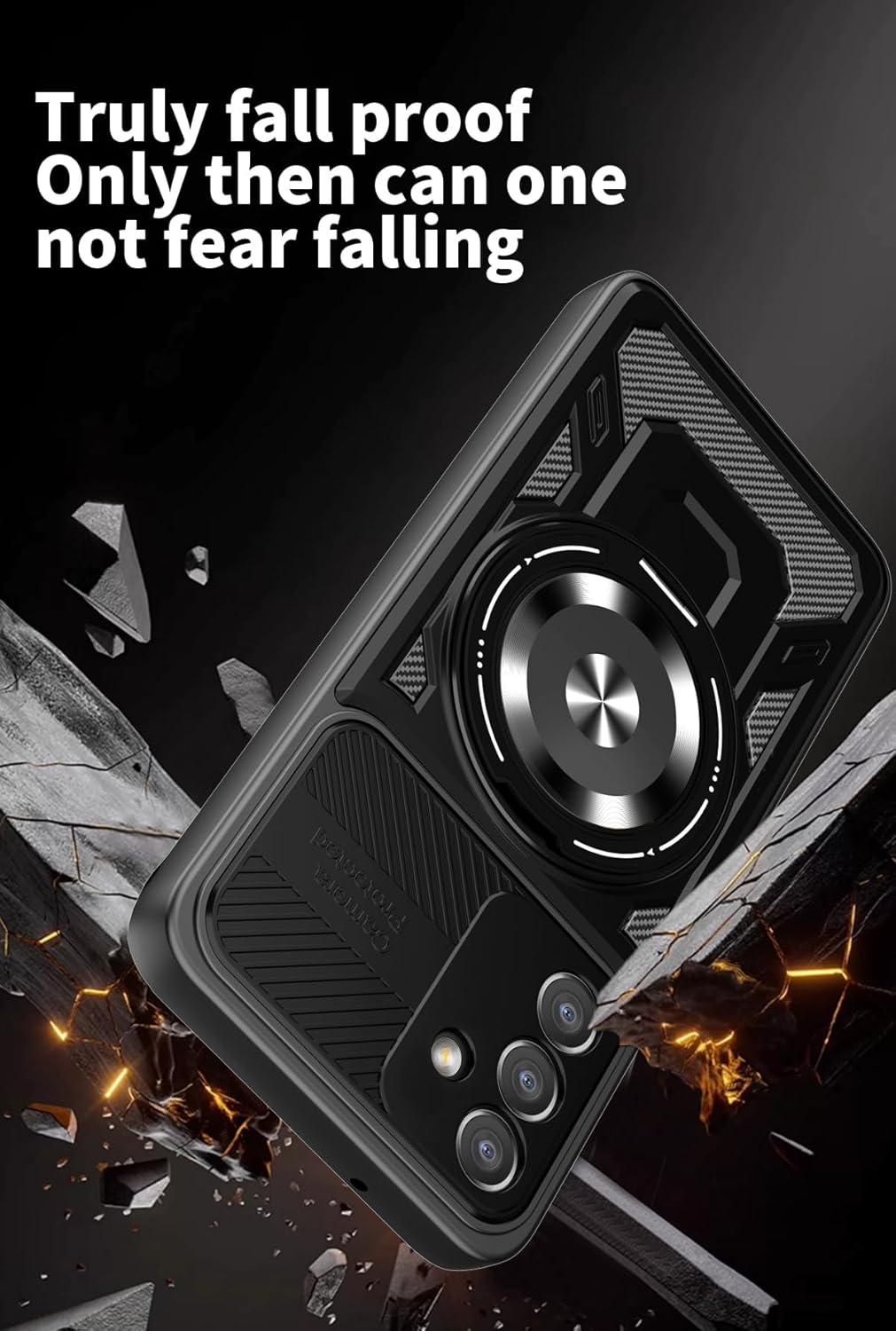 iTape Hard Plated PC Armor Cover for Samsung Galaxy A14 with 360° Rotating Metal Ring Strong Magnetic Car Mount Phone Case Support wireless charging Purple