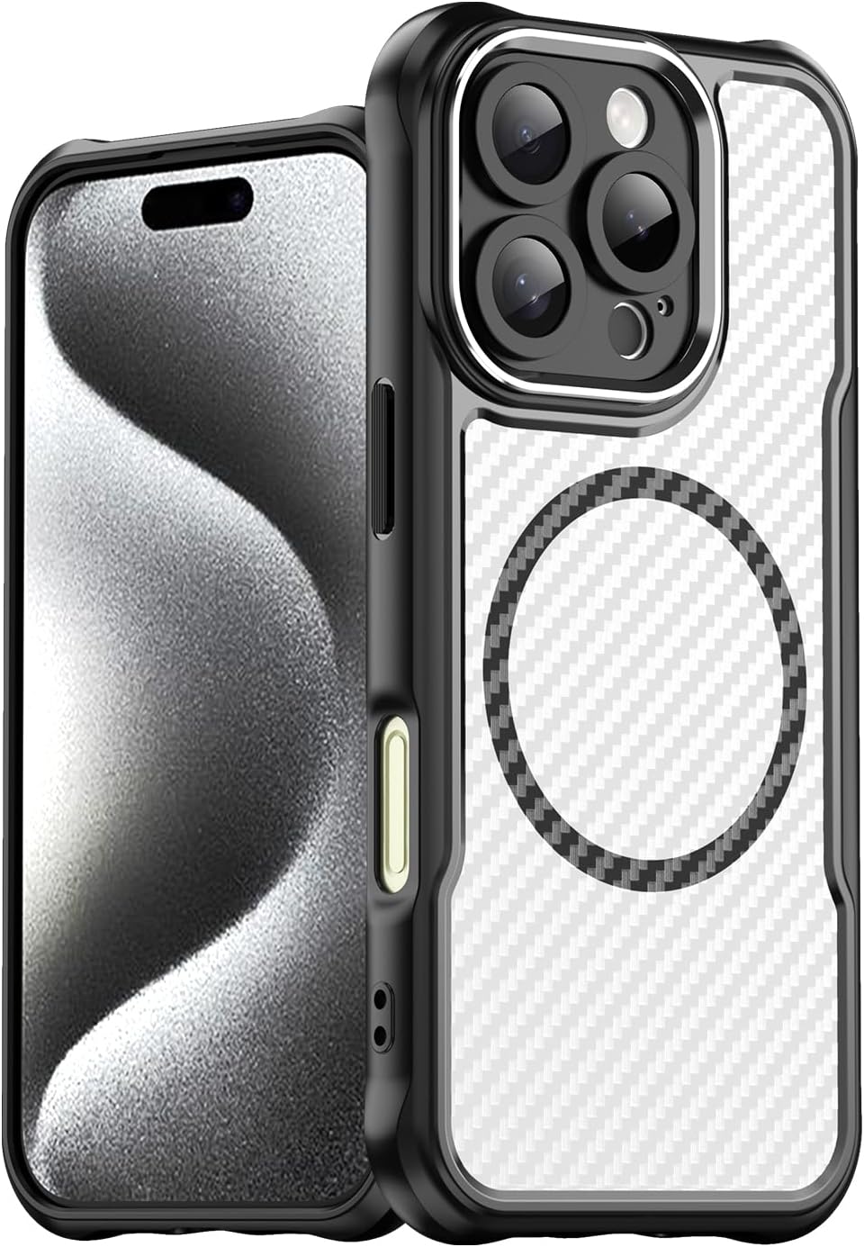 Magnetic carbon fibre case for iPhone 16 Pro, support wireless charging, carbon fibre shockproof slim case Purple