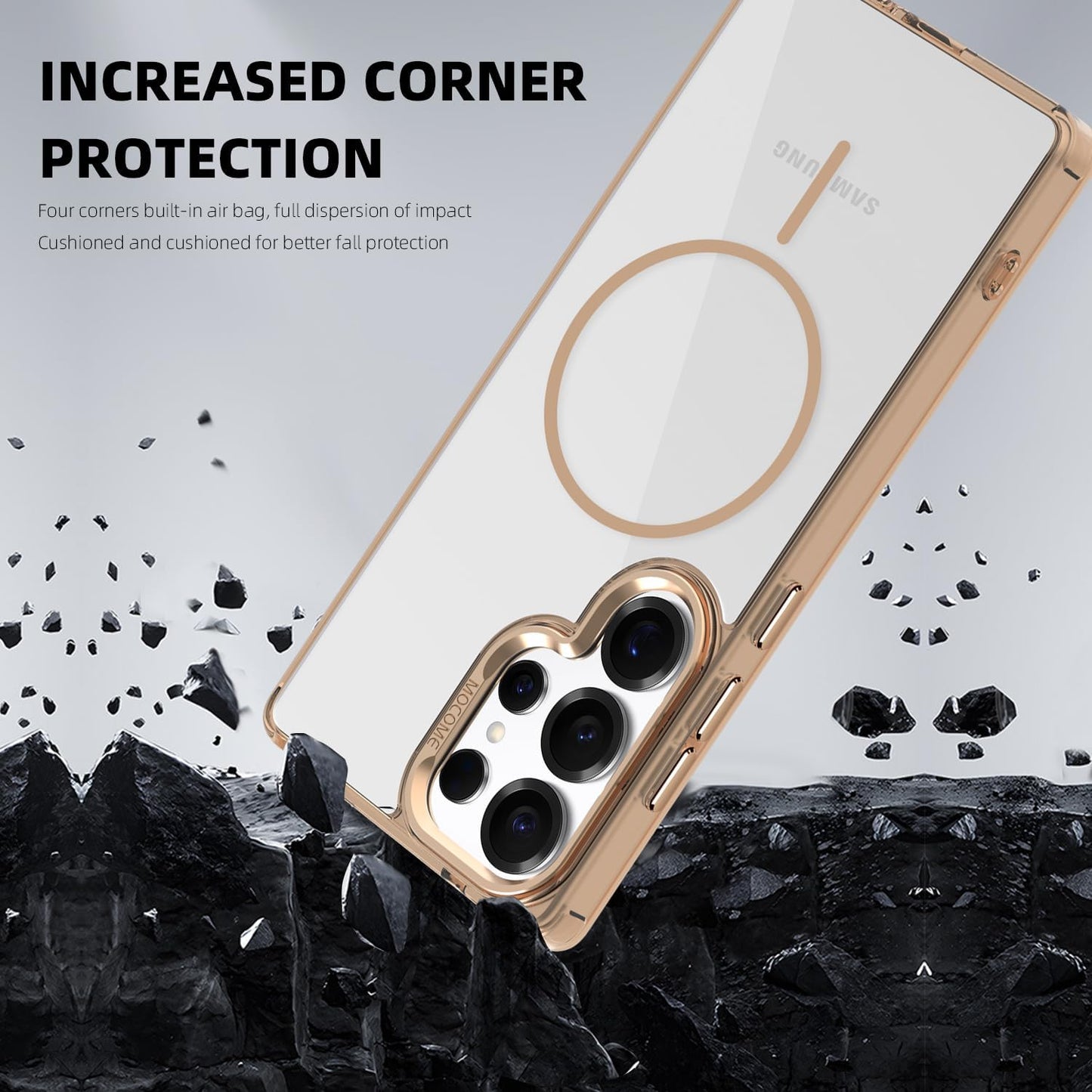 iTape Magnetic transparent phone case for Samsung Galaxy S25 Ultra, supports wireless charging, military-grade drop-proof, Car magnetic bracket 2 in 1 magnetic card holder