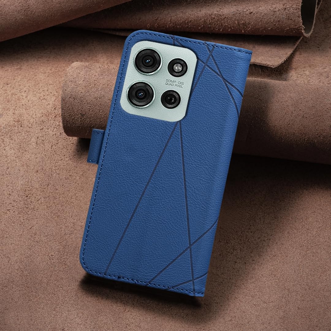 iTape Wallet phone case for Motorola Moto G75, RFID anti-theft wallet, pressed edge leather case flip cover stand Blue