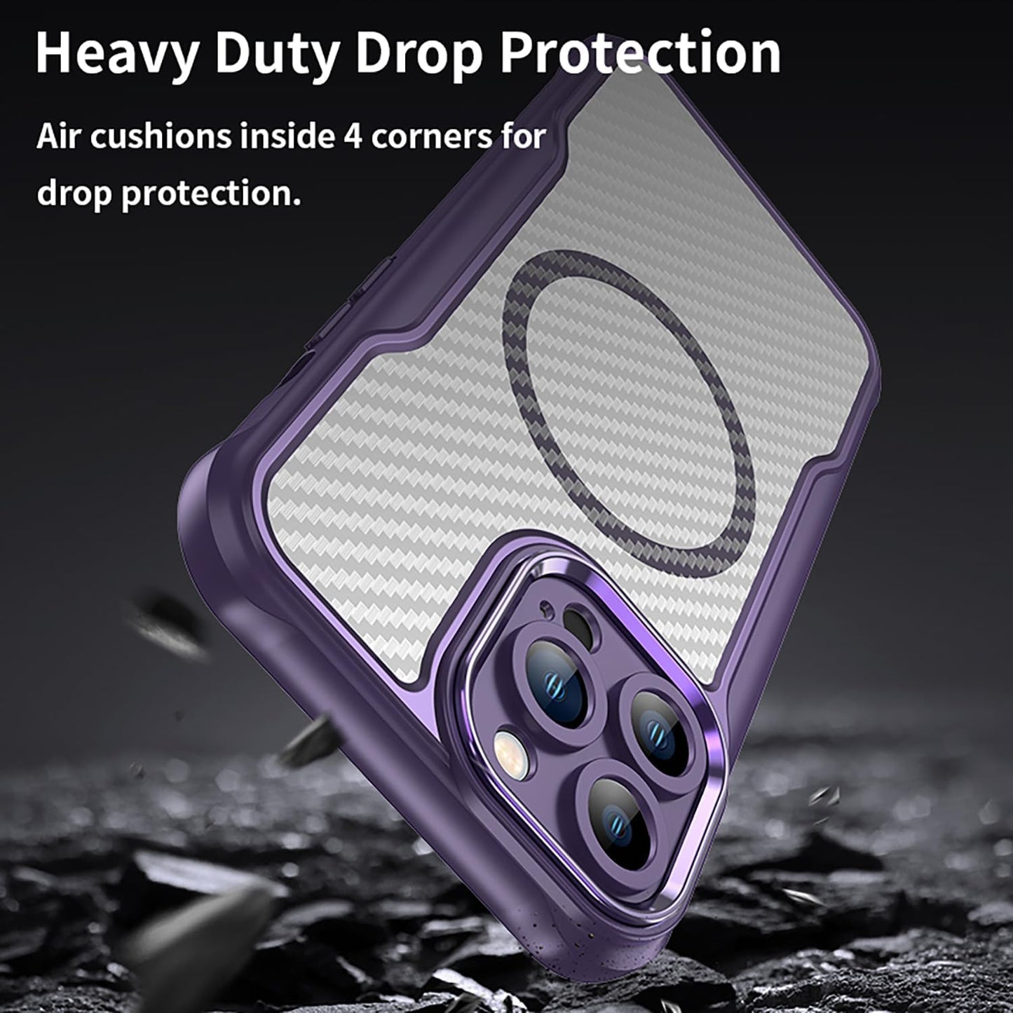 Magnetic carbon fibre case for iPhone 13 Pro max, support wireless charging, carbon fibre shockproof slim case Black