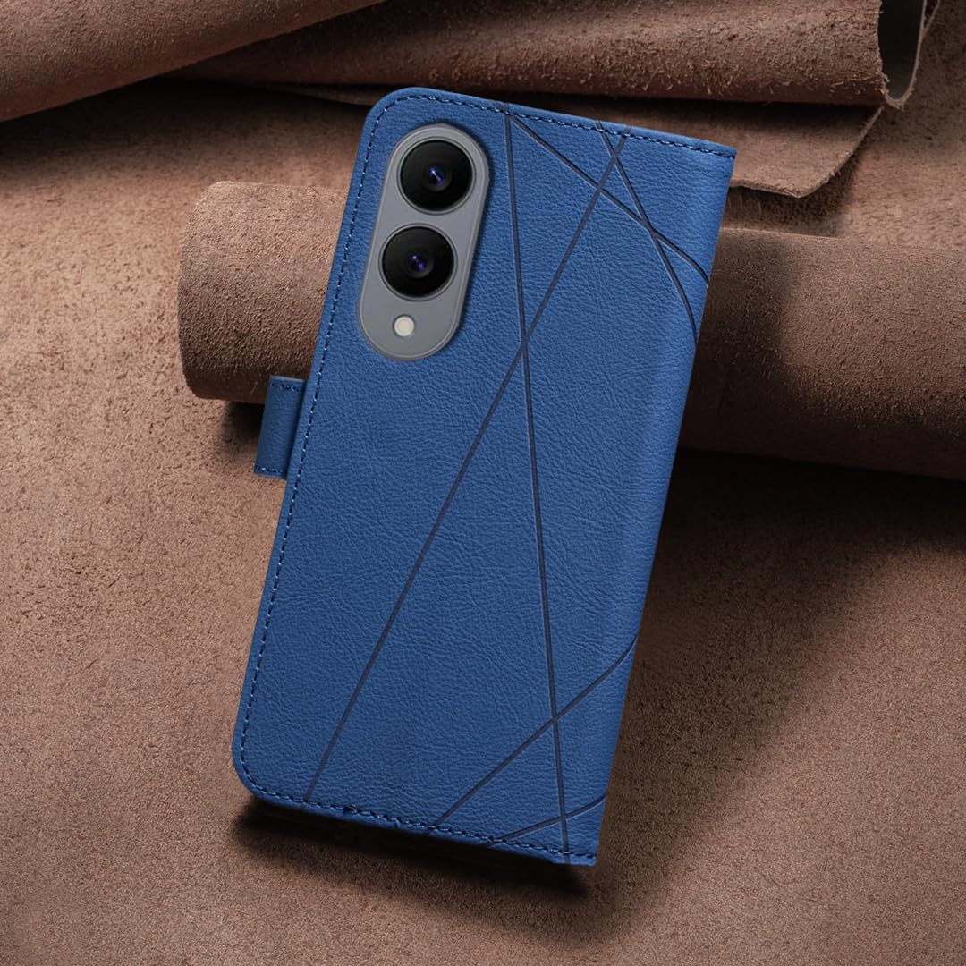 iTape Wallet phone case for Samsung Galaxy S25 Edge, RFID anti-theft wallet, pressed edge leather case flip cover stand Blue