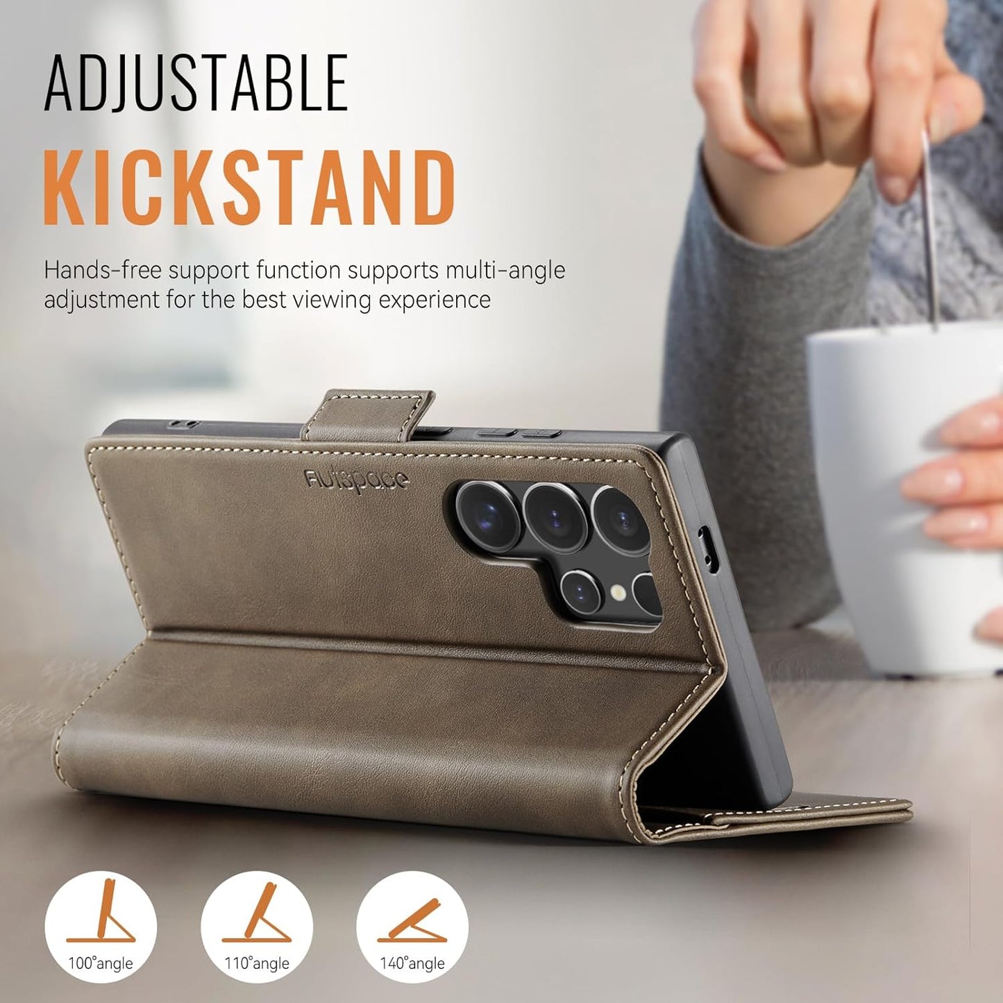 iTape Soft leather wallet case for Samsung Galaxy S24 Ultra, RFID (anti-theft), wallet card slot flip cover stand for Samsung Galaxy S24 Ultra Support wireless charging Brown