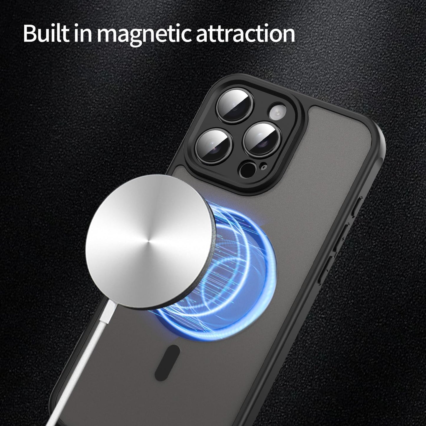 Magnetic translucent case for iPhone 16 Pro max, supports wireless charging, Shockproof slim protective case for iPhone 16 Pro max Shock-resistant slim case Blue