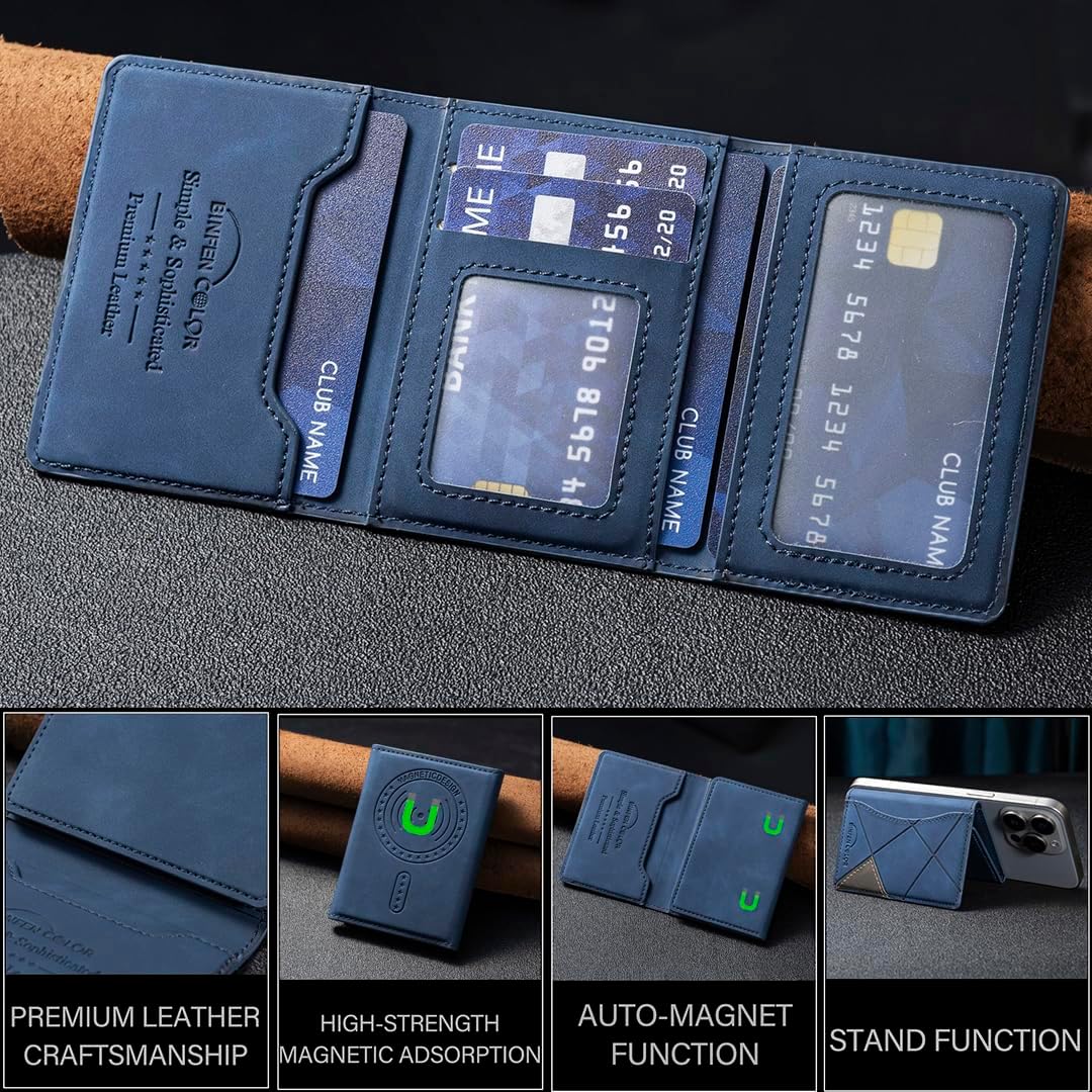 iTape Leather Magnetic Phone Wallet Compatible with Various Phone Models Android and iOS, Ultra-thin Trifold Wallet Card Holder Flip Stand Purple