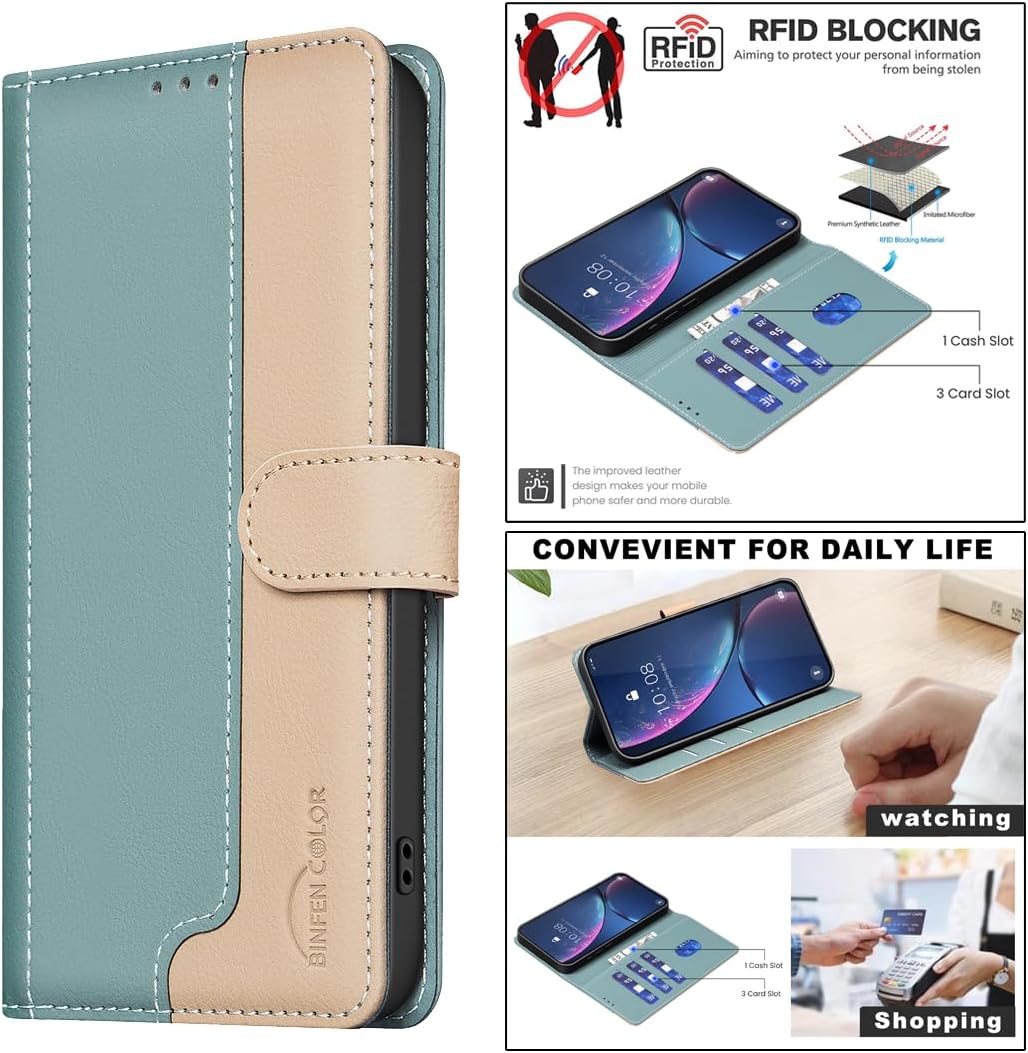 iTape Colorblock Wallet Phone Case for Samsung Galaxy S25 Edge, Wallet Phone Case (RFID Anti-theft Swipe) Flip Stand, Credit Card Slot Wallet Blue
