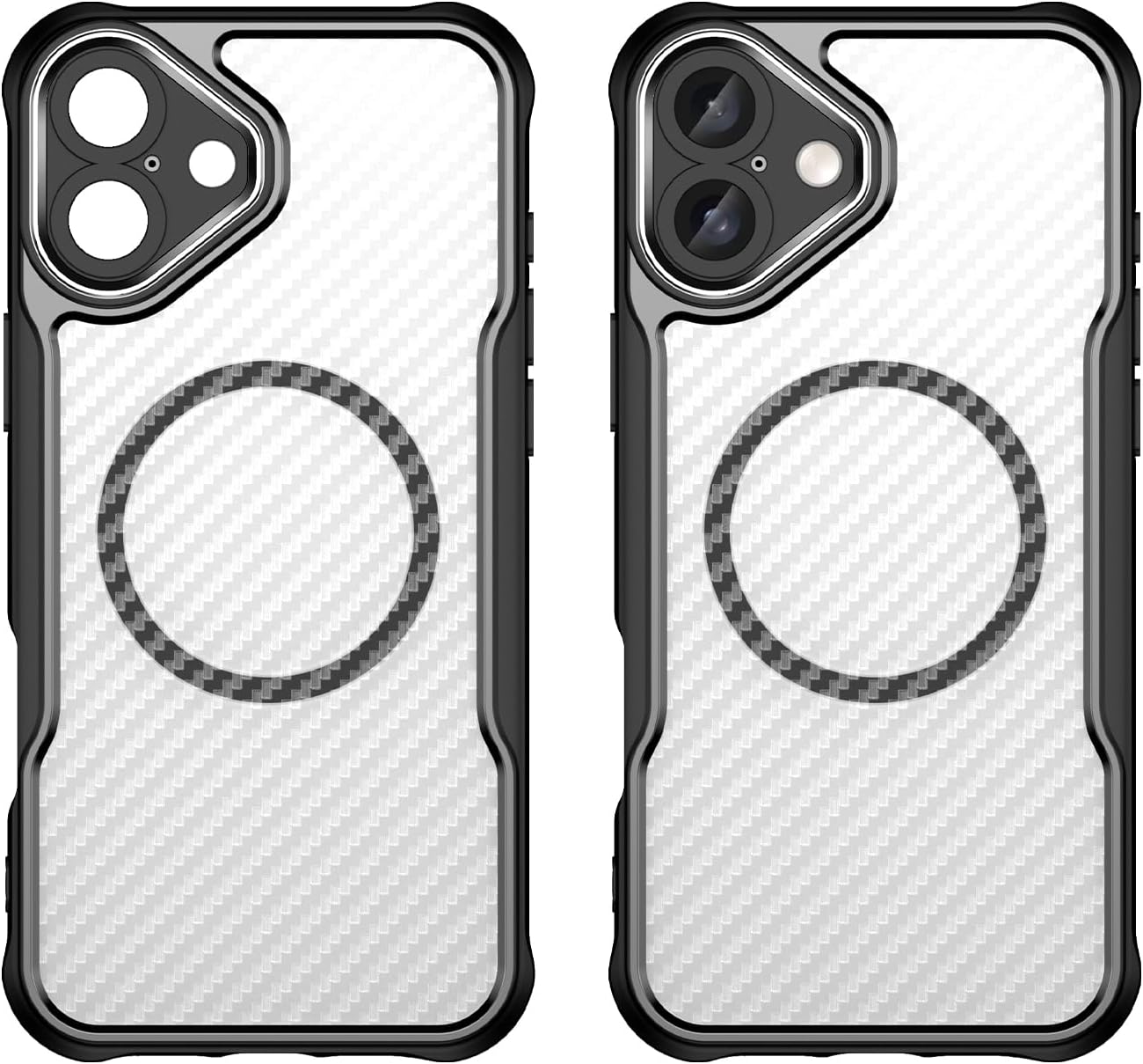 Magnetic carbon fibre case for iPhone 16 Plus, support wireless charging, carbon fibre shockproof slim case Black