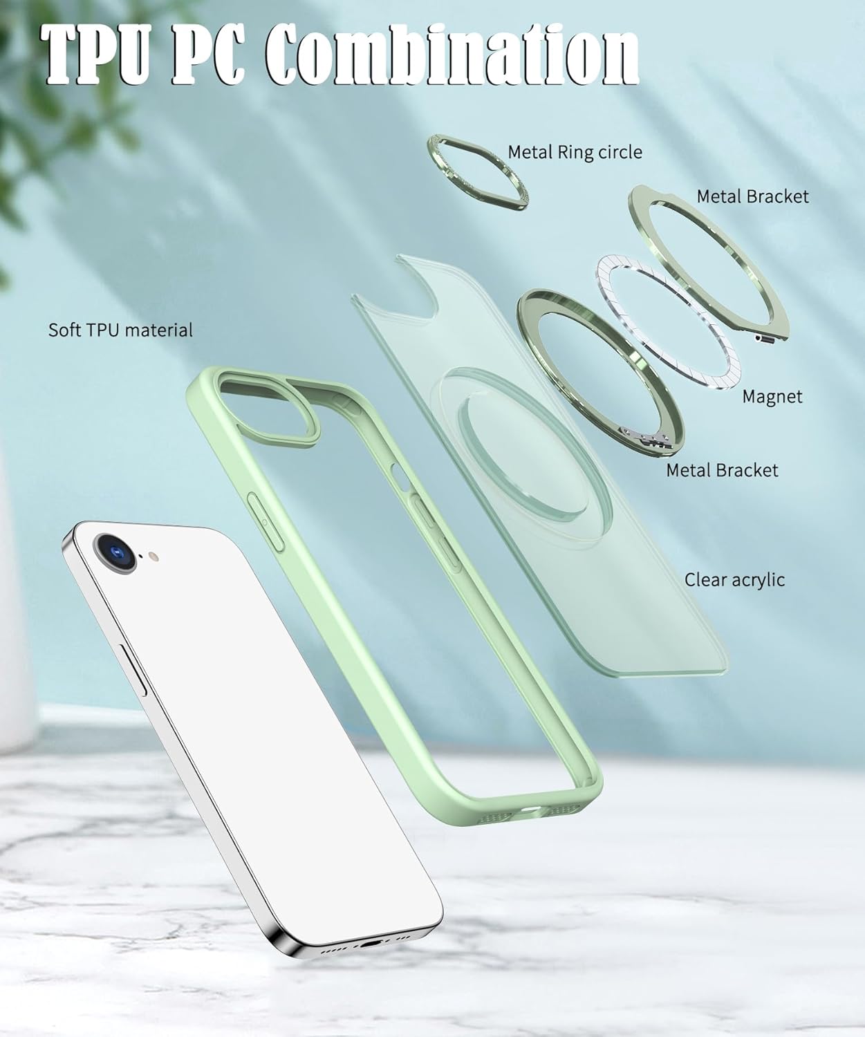 Magnetic phone case for iPhone 16E, 360° rotating bracket supports wireless charging, shockproof ultra-thin shell Gray