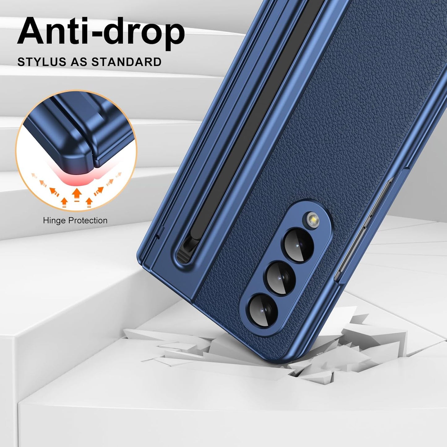 iTape Lightweight phone case for Samsung Galaxy Z Fold4, hinged case supports wireless charging with lens protection, screen protector, complimentary stylus, drop-proof and fingerprint resistant Blue