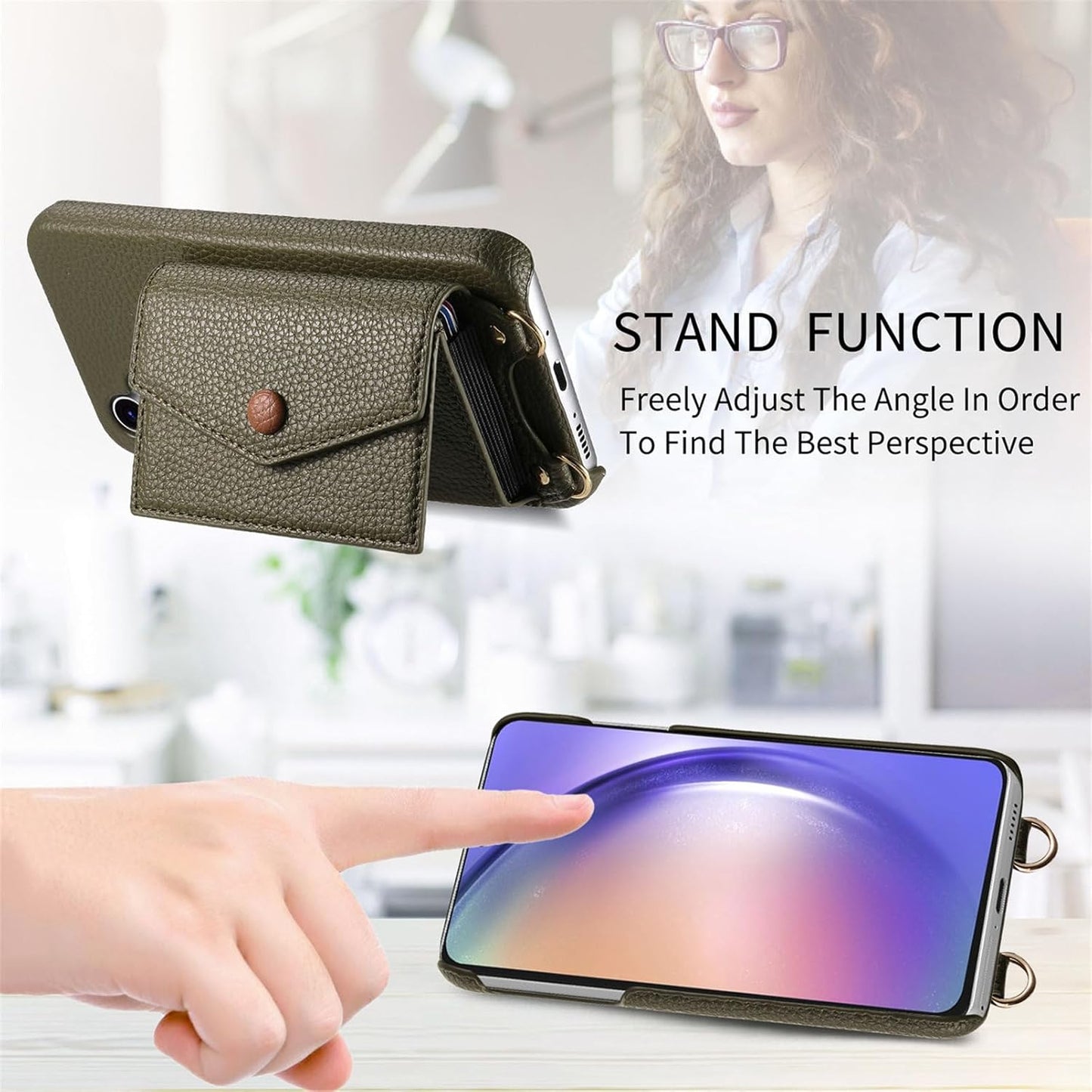 iTape Card Holder Wallet Phone Case for Samsung Galaxy A55, Shockproof Ultra-thin Phone Case, Makeup Mirror with Crossbody Strap Pink