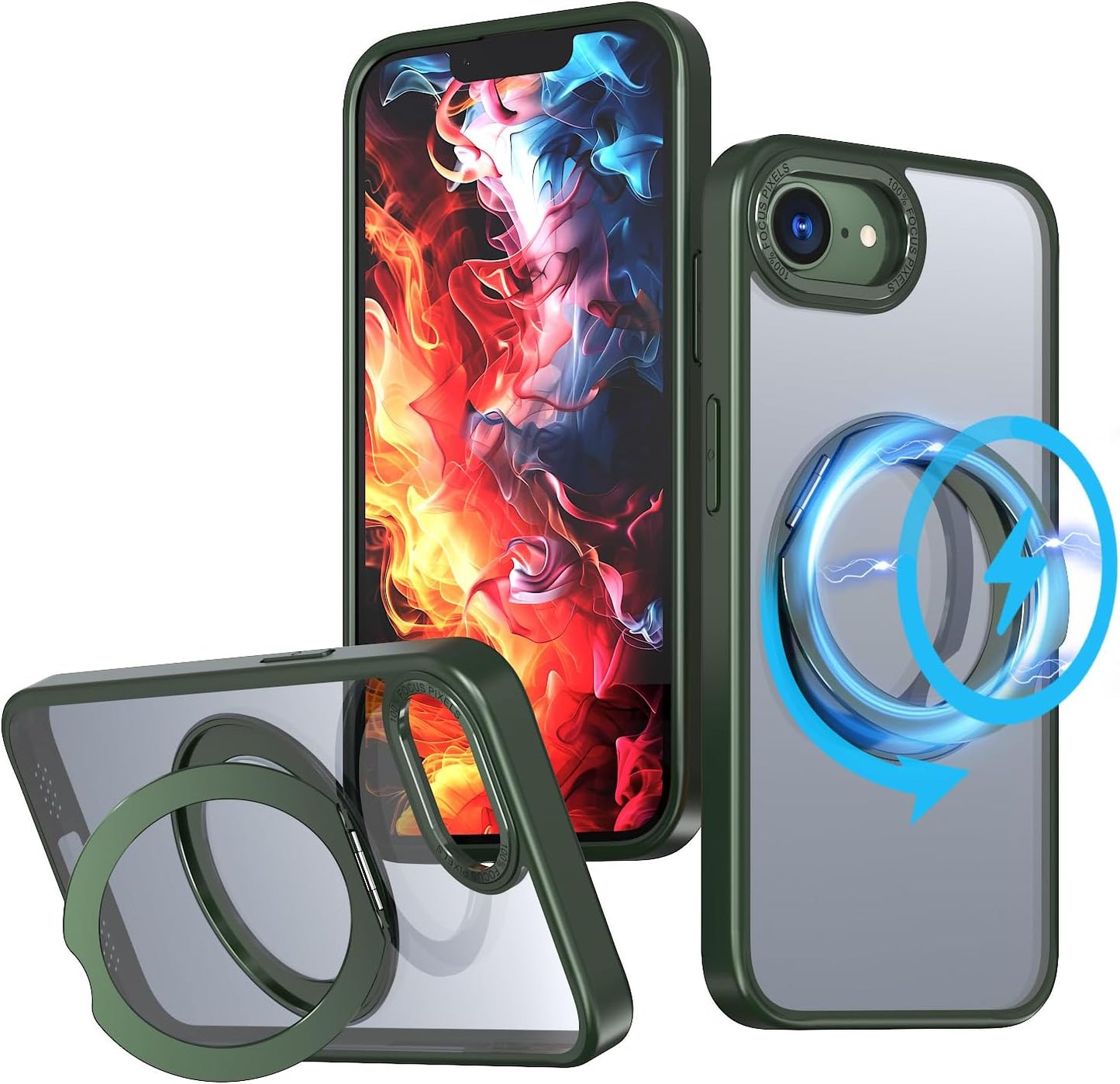 Magnetic phone case for iPhone 16E, 360° rotating bracket supports wireless charging, shockproof ultra-thin shell Gray