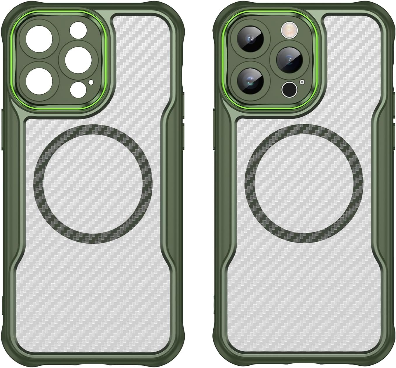 Magnetic carbon fibre case for iPhone 14 Pro max, support wireless charging, carbon fibre shockproof slim case Green