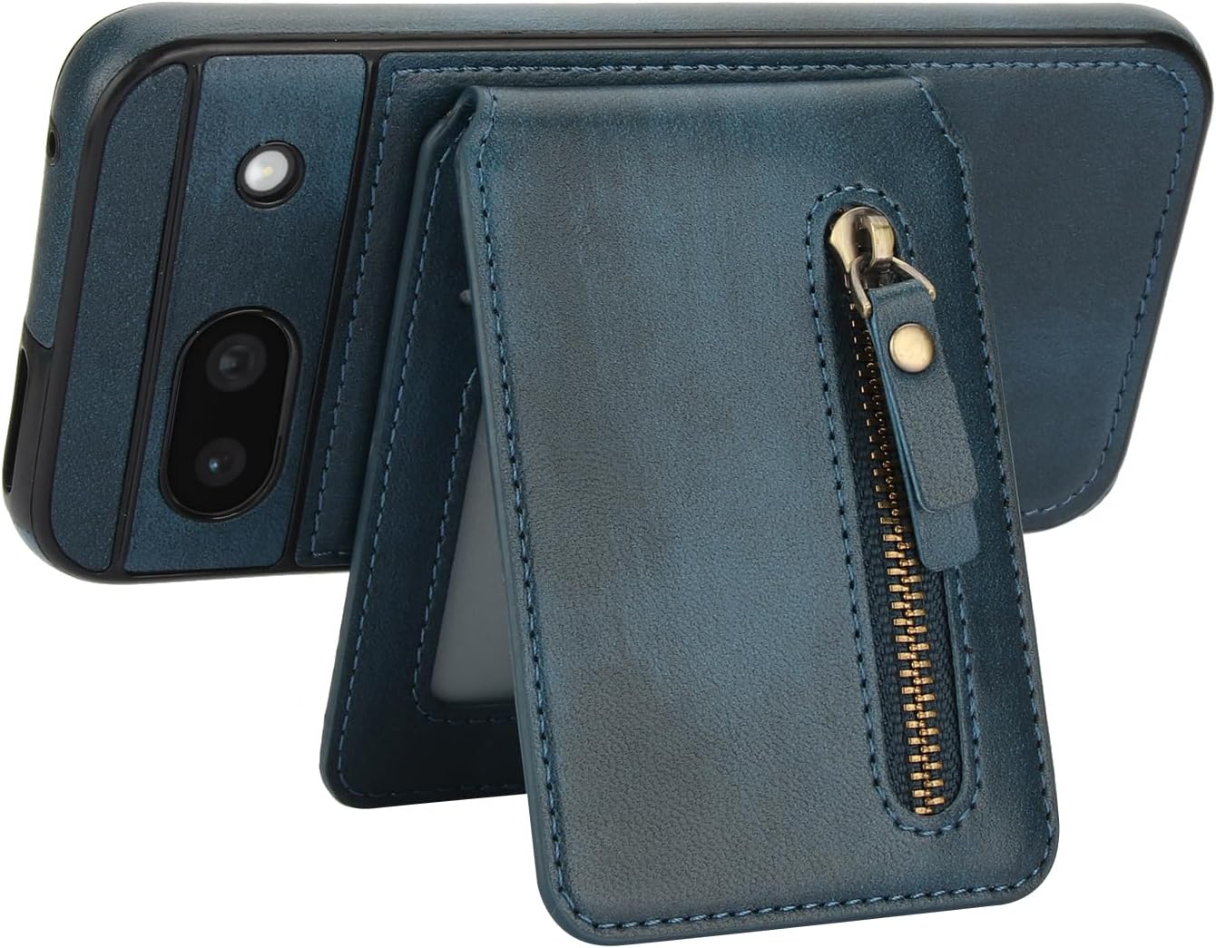 iTape Magnetic card holder phone case suitable for Google Pixel 8A, zipper magnetic split magnetic wallet with adjustable bracket Black