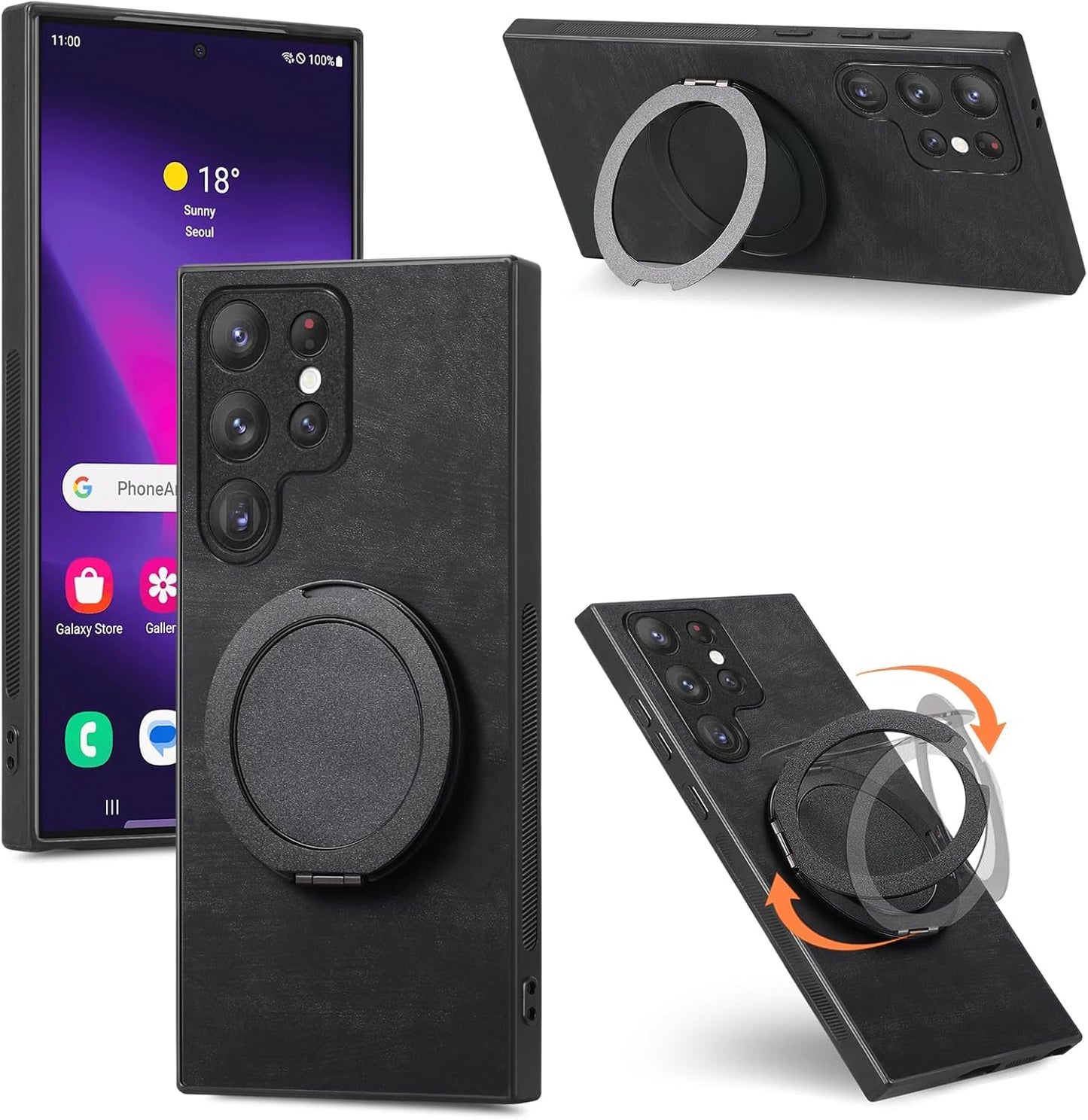 iTape Retro magnetic mobile phone case for Samsung Galaxy S25 Ultra, wireless charging magnetic car mount, round ring 360% rotating mount Green