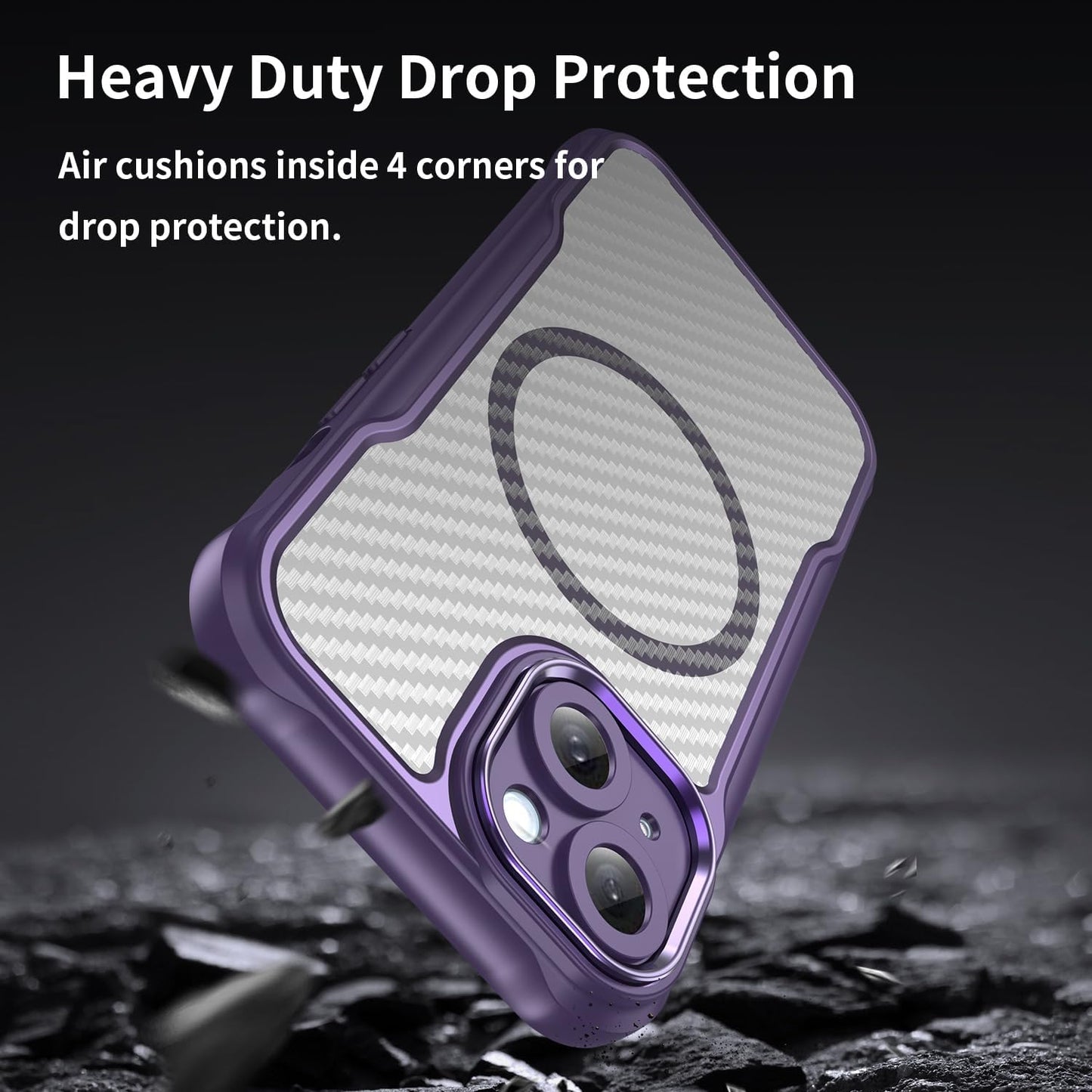 Magnetic carbon fibre case for iPhone 15, support wireless charging, carbon fibre shockproof slim case Blue