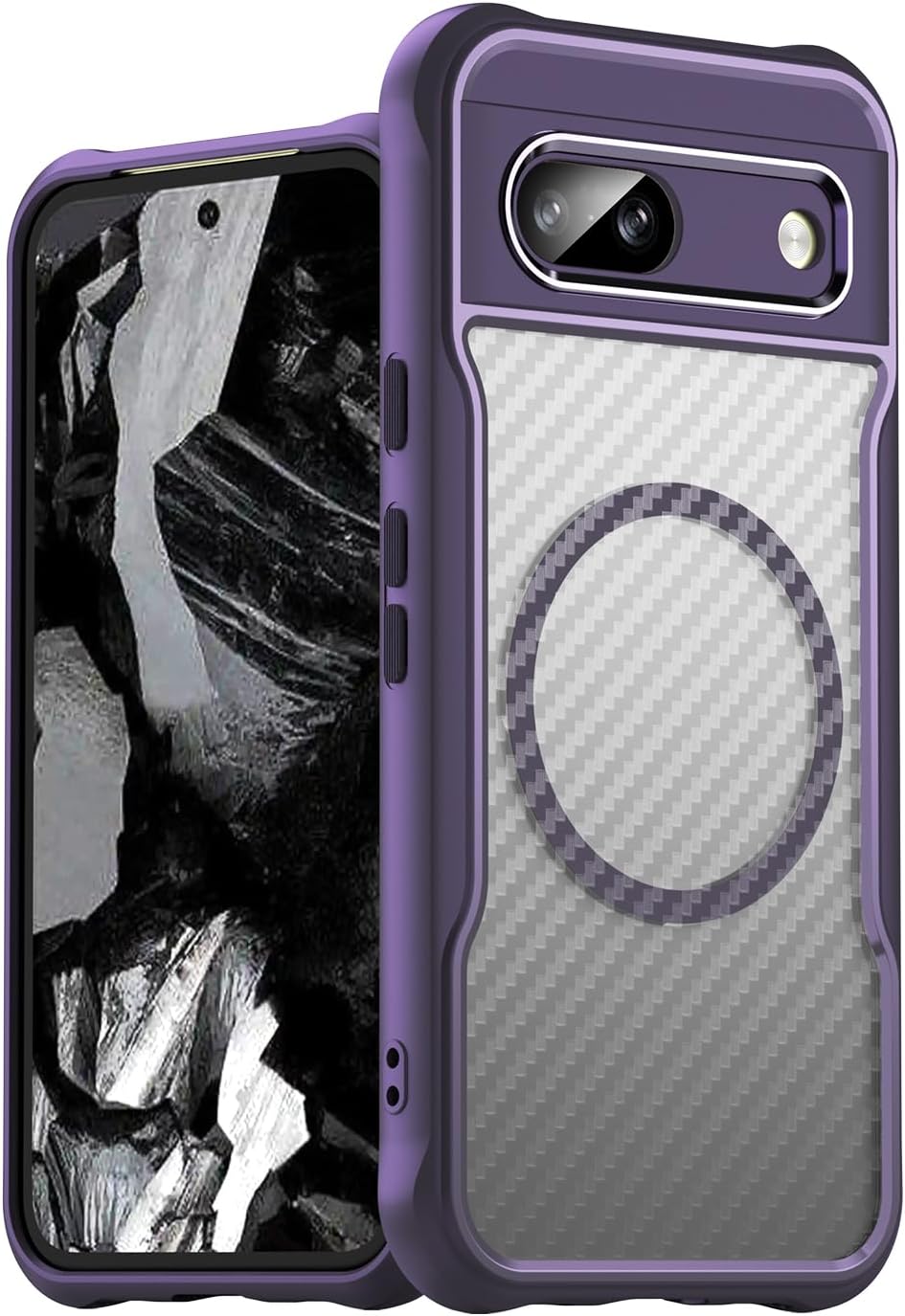 iTape Magnetic carbon fibre case forGoogle Pixel 8a, support wireless charging, carbon fibre shockproof slim case Black