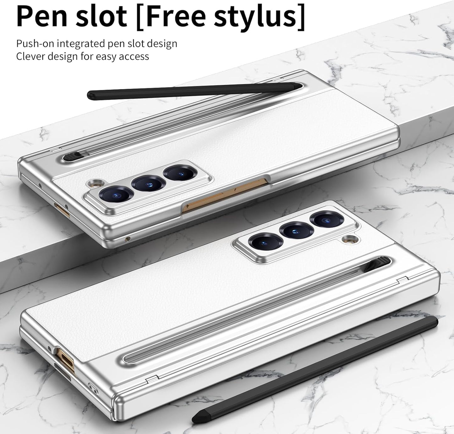 iTape Lightweight phone case for Samsung W25, hinged case supports wireless charging with lens protection, screen protector, complimentary stylus, drop-proof and fingerprint resistant Gold