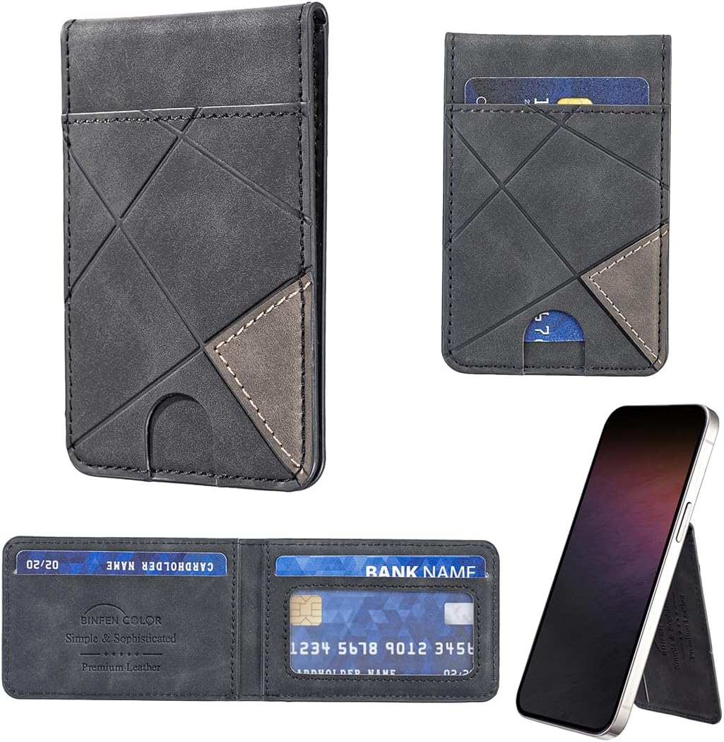 iTape Leather Magnetic Phone Wallet Compatible with Various Phone Models Android and iOS, Magnetic card holder with vertical prism Ultra-thin Trifold Wallet Card Holder Flip Stand Red