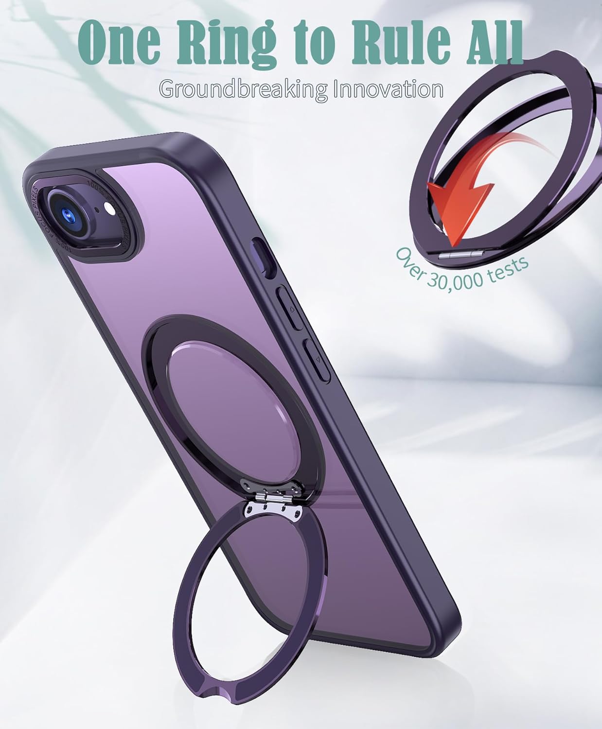 Magnetic phone case for iPhone 16E, 360° rotating bracket supports wireless charging, shockproof ultra-thin shell Gray