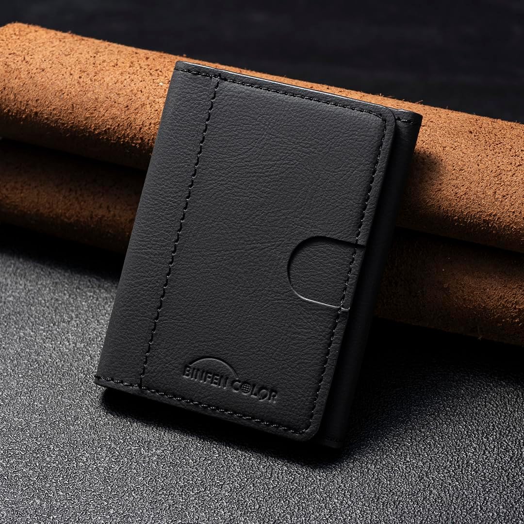 iTape Leather Magnetic Phone Wallet Compatible with Various Phone Models Android and iOS, Solid Color Magnetic Card Holder Ultra-thin Trifold Wallet Card Holder Flip Stand Red
