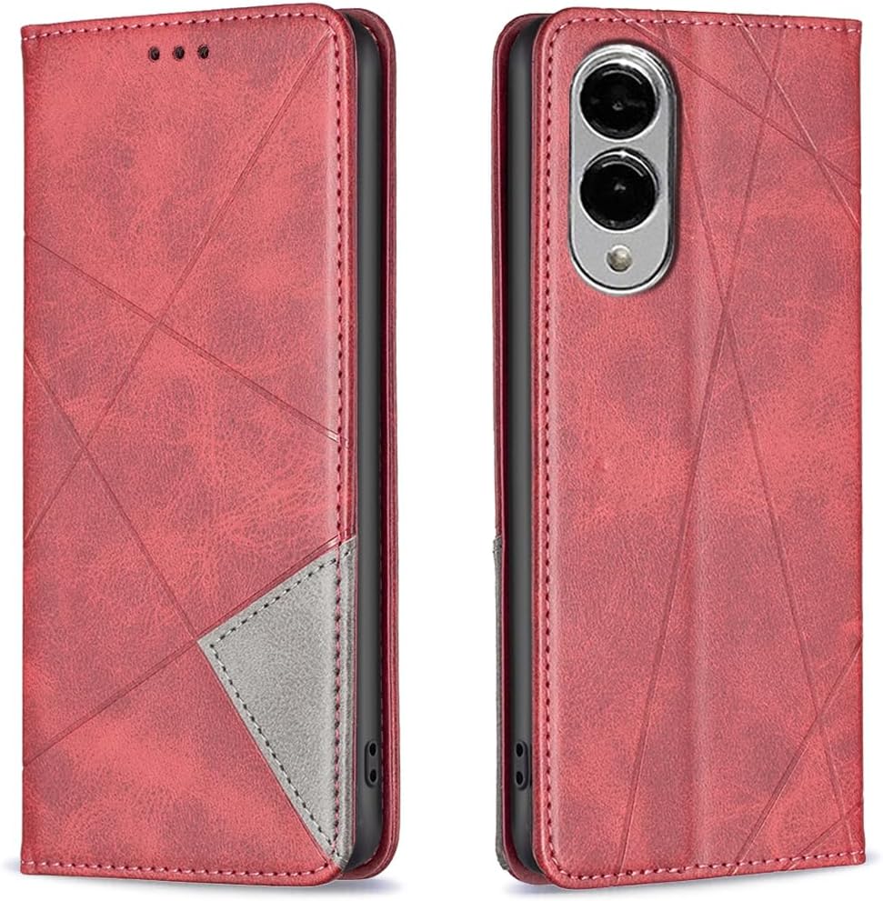 iTape Magnetic diamond-shaped leather phone case for Samsung Galaxy S25 Edge, magnetic closure wallet-style case, flip-top stand, provides shockproof protection Gray
