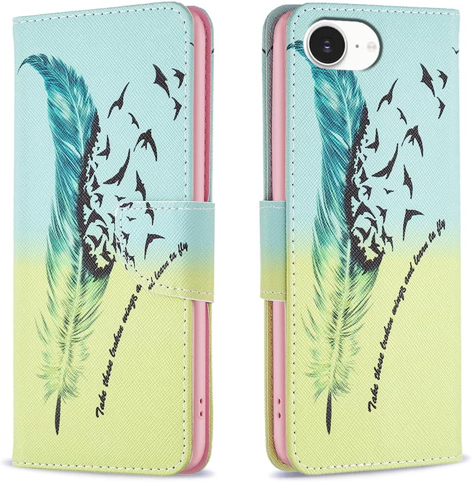Painted phone case for iPhone 16E, magnetic closure wallet case, multiple card slots, wallet, flip cover, shockproof protection